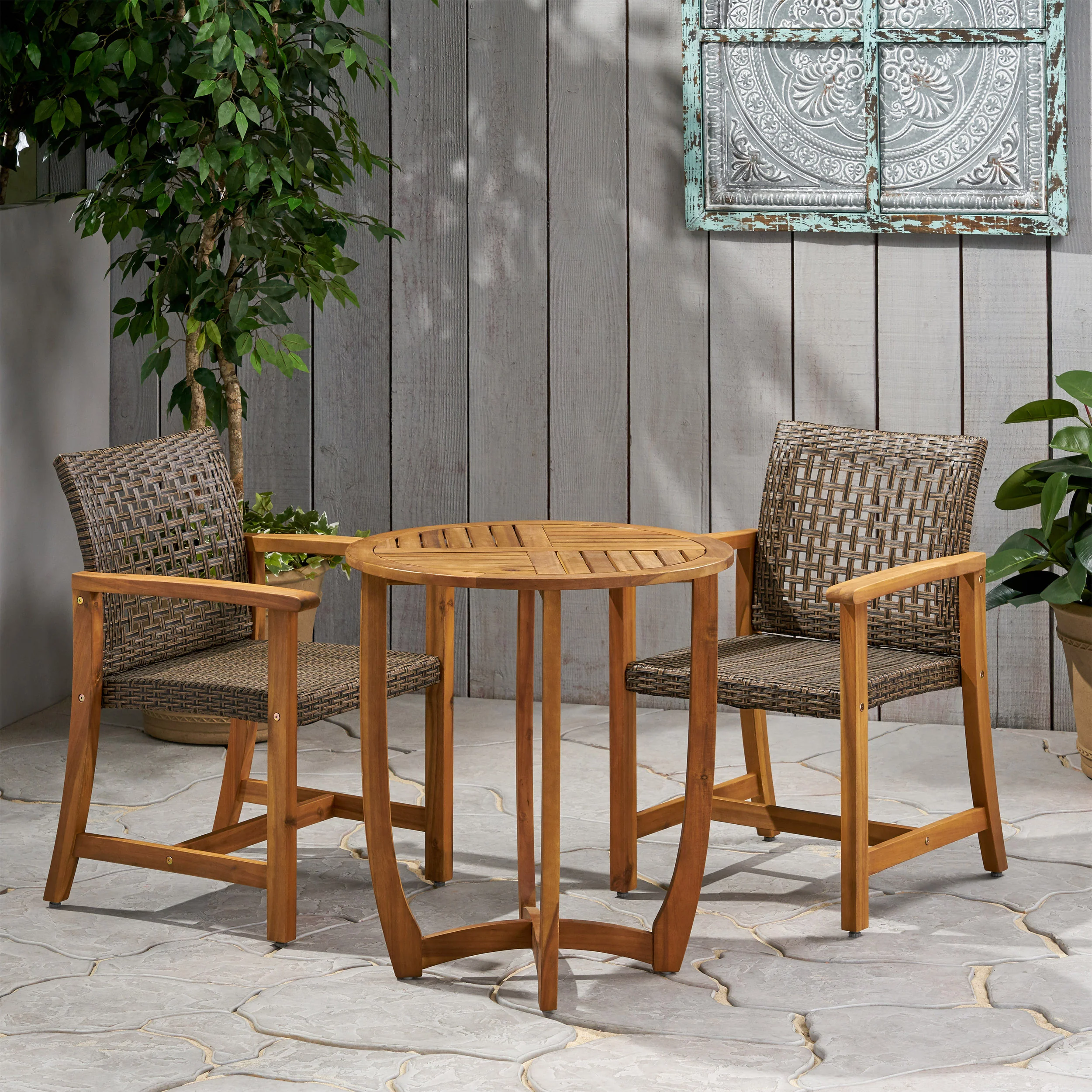 Ayush Outdoor 2 Seater Acacia Wood Dining Set - furnishings