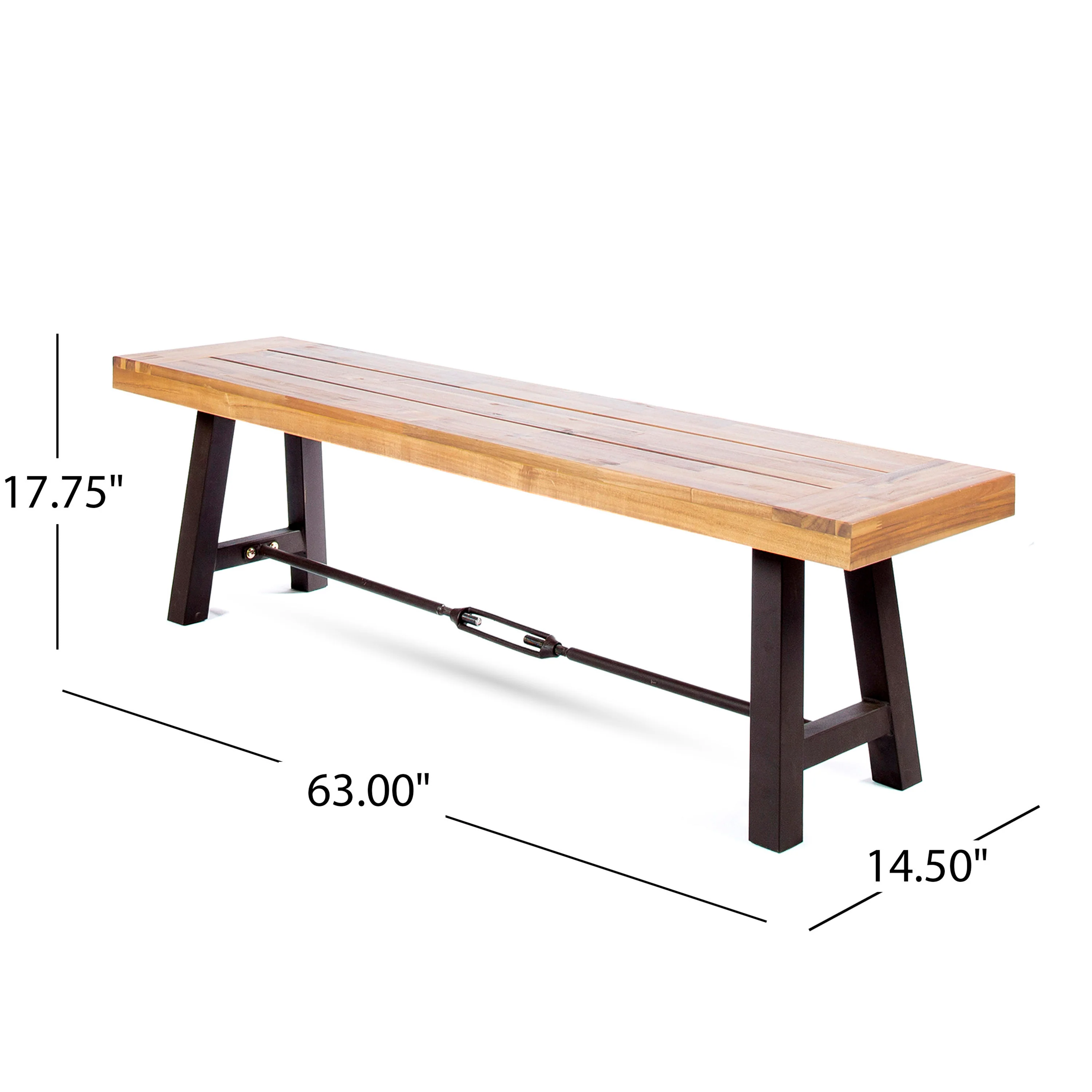 Rosario Outdoor Acacia Wood Dining Benches, Set of 2, Teak and Rustic Metal - furnishings