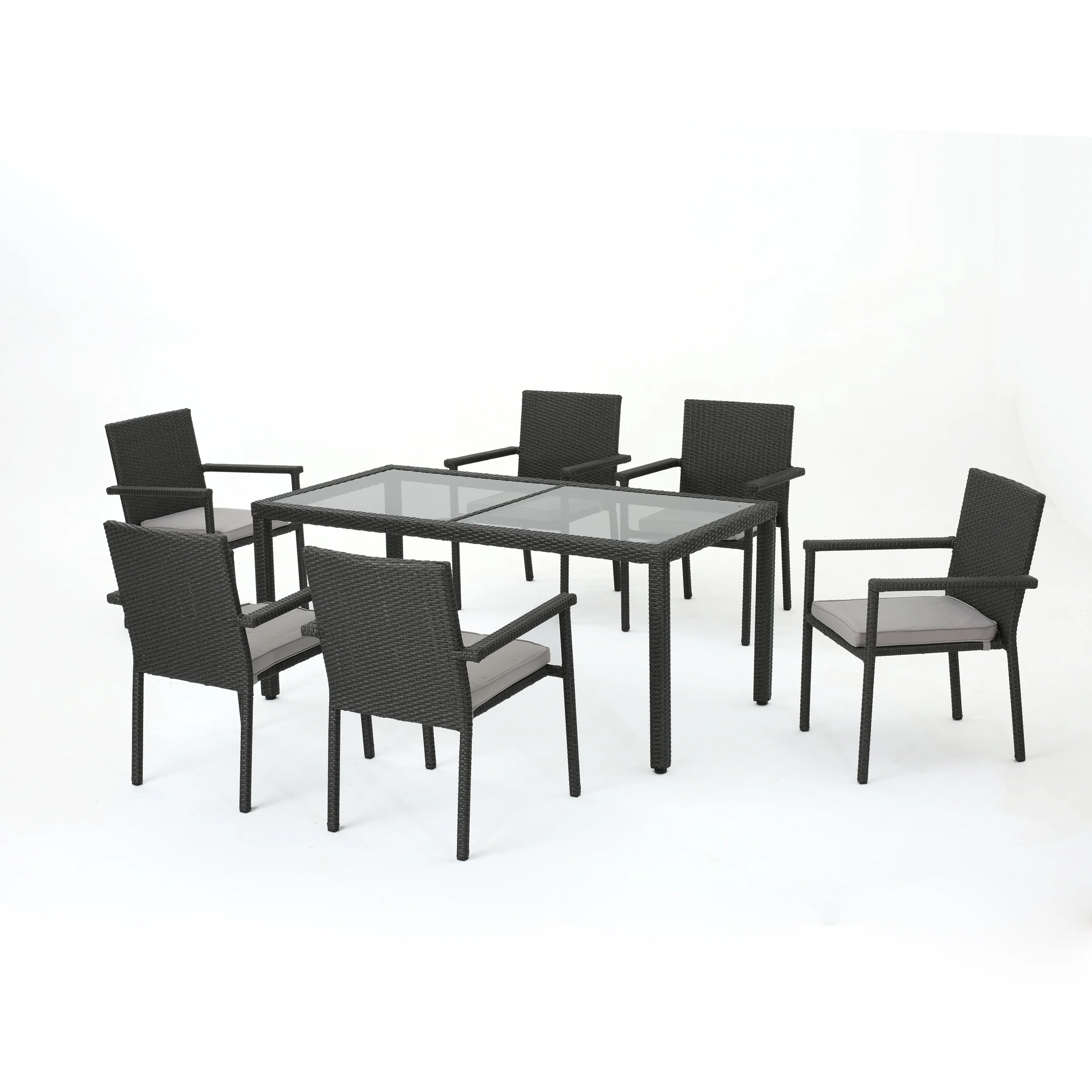 San Simeon Outdoor 7 Piece Wicker Dining Set with Water Resistant Cushions - furnishings