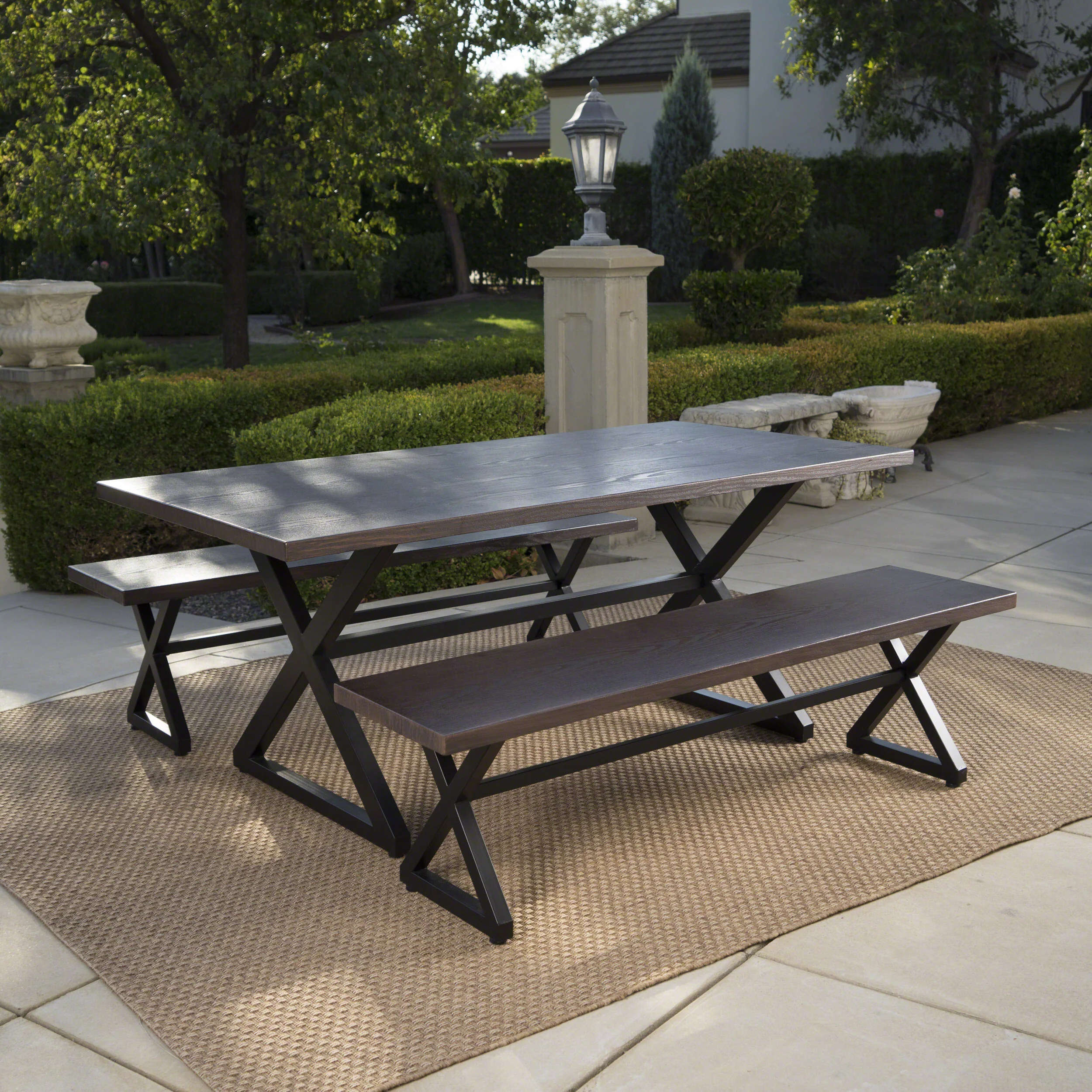 Rosarito Outdoor 3 Piece Aluminum Picnic Set with Black Steel Frame - furnishings