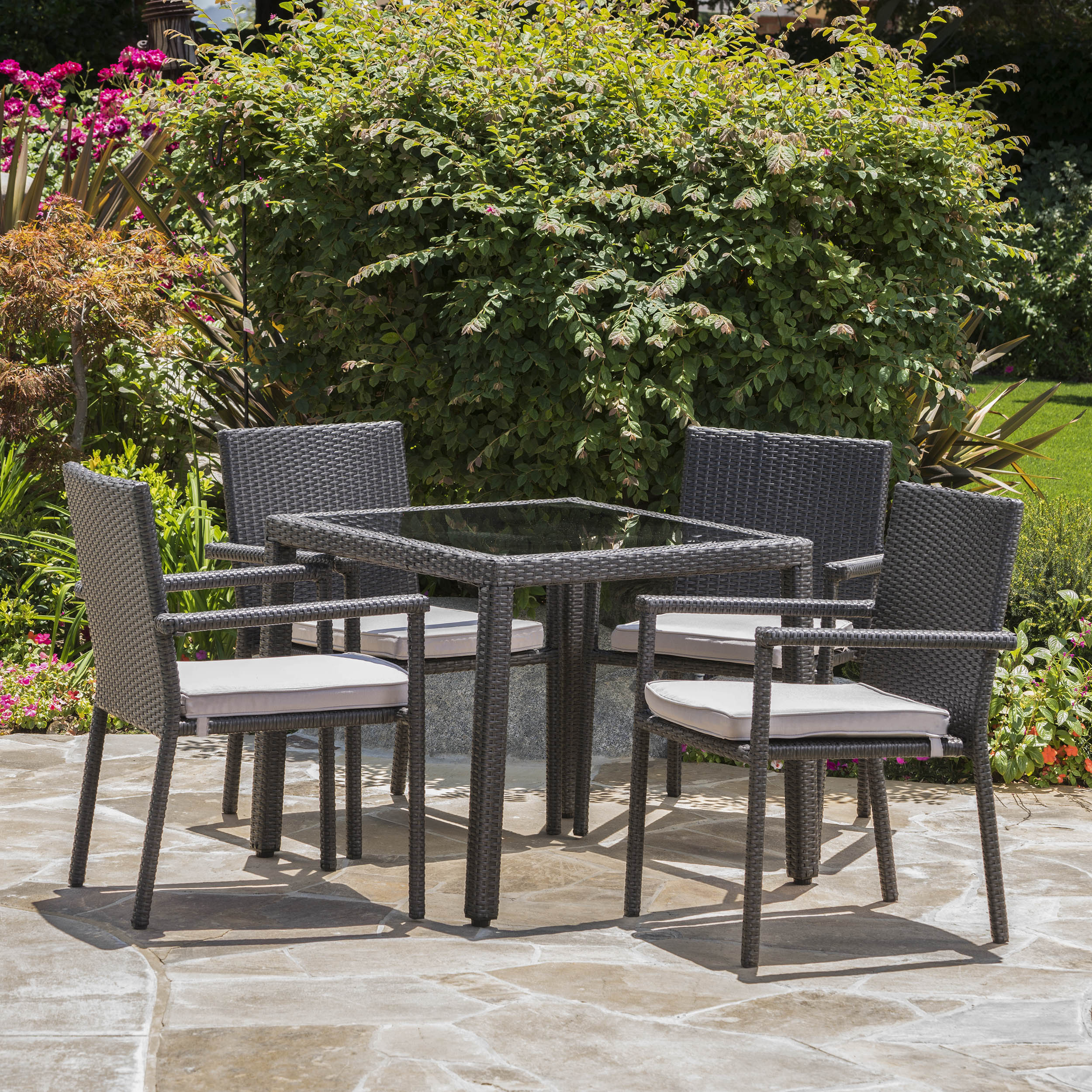 San Tropez Outdoor 5 Piece Dining Set with Water Resistant Cushions - furnishings