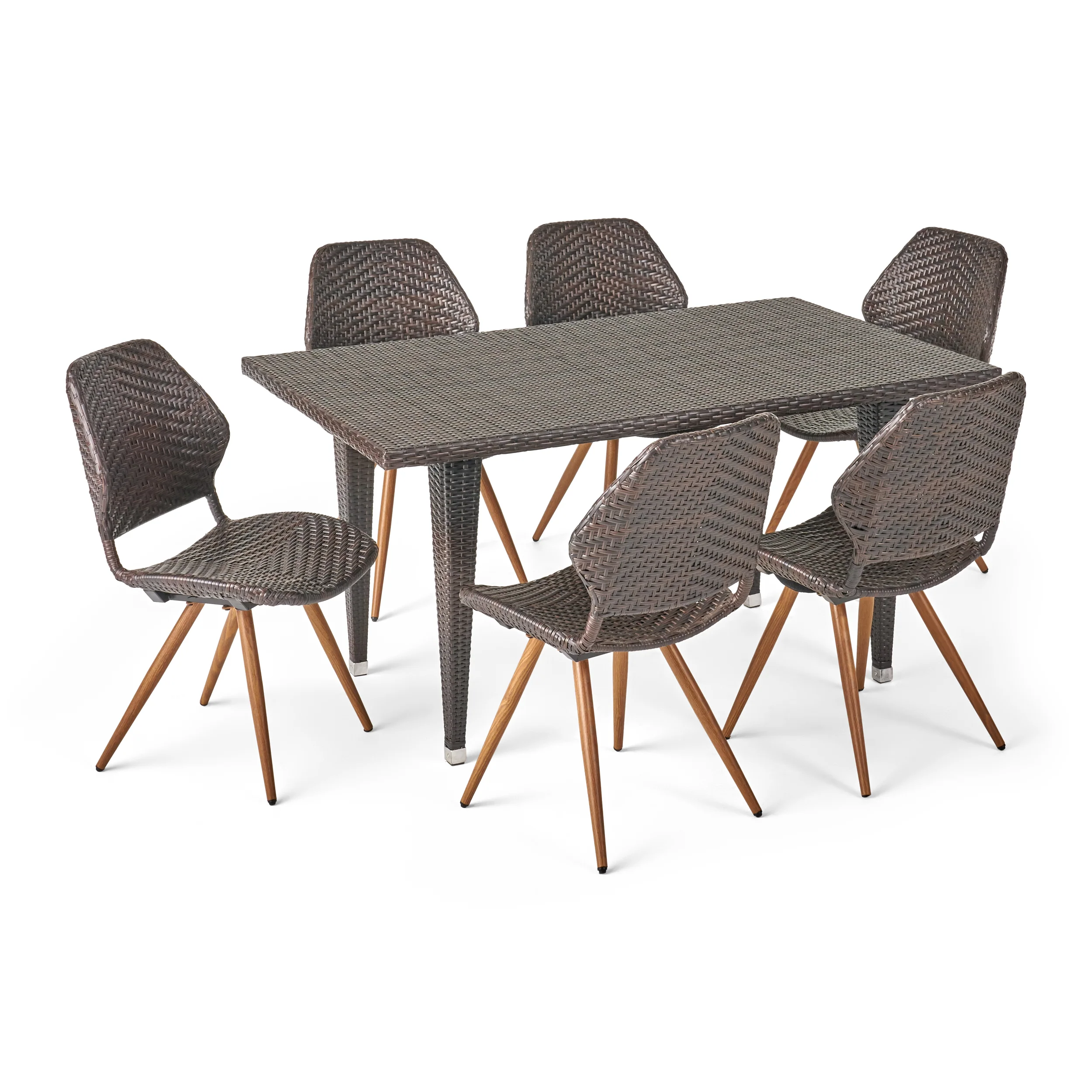 Jihan Outdoor 7 Piece Wicker Dining Set, Multibrown - furnishings