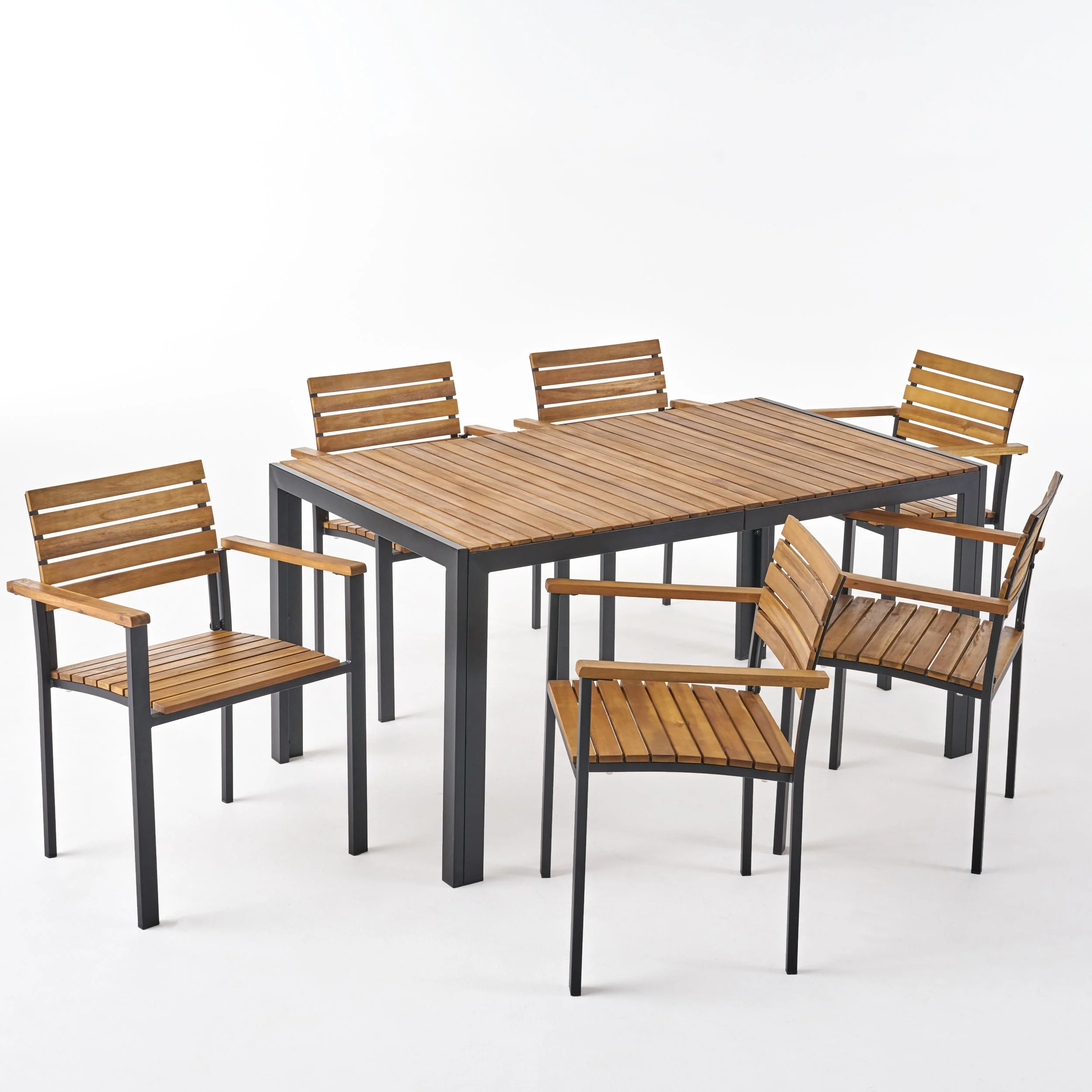 Natalie Outdoor 6 Seater Wood and Iron Dining Set - furnishings