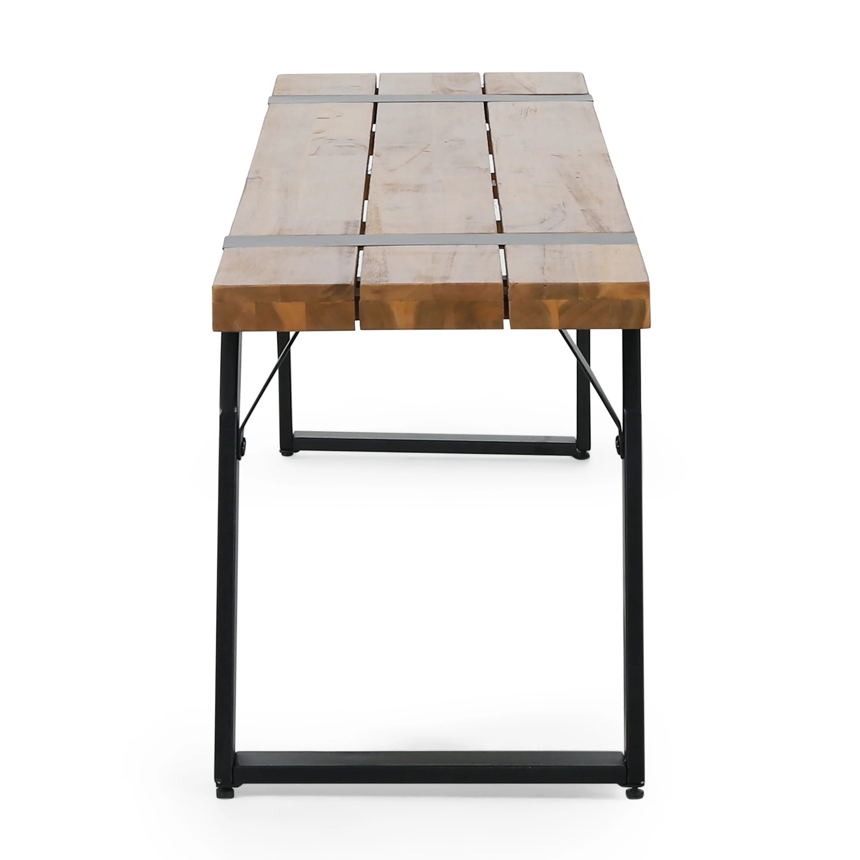 Pepple Outdoor Acacia Wood and Iron Dining Bench - furnishings