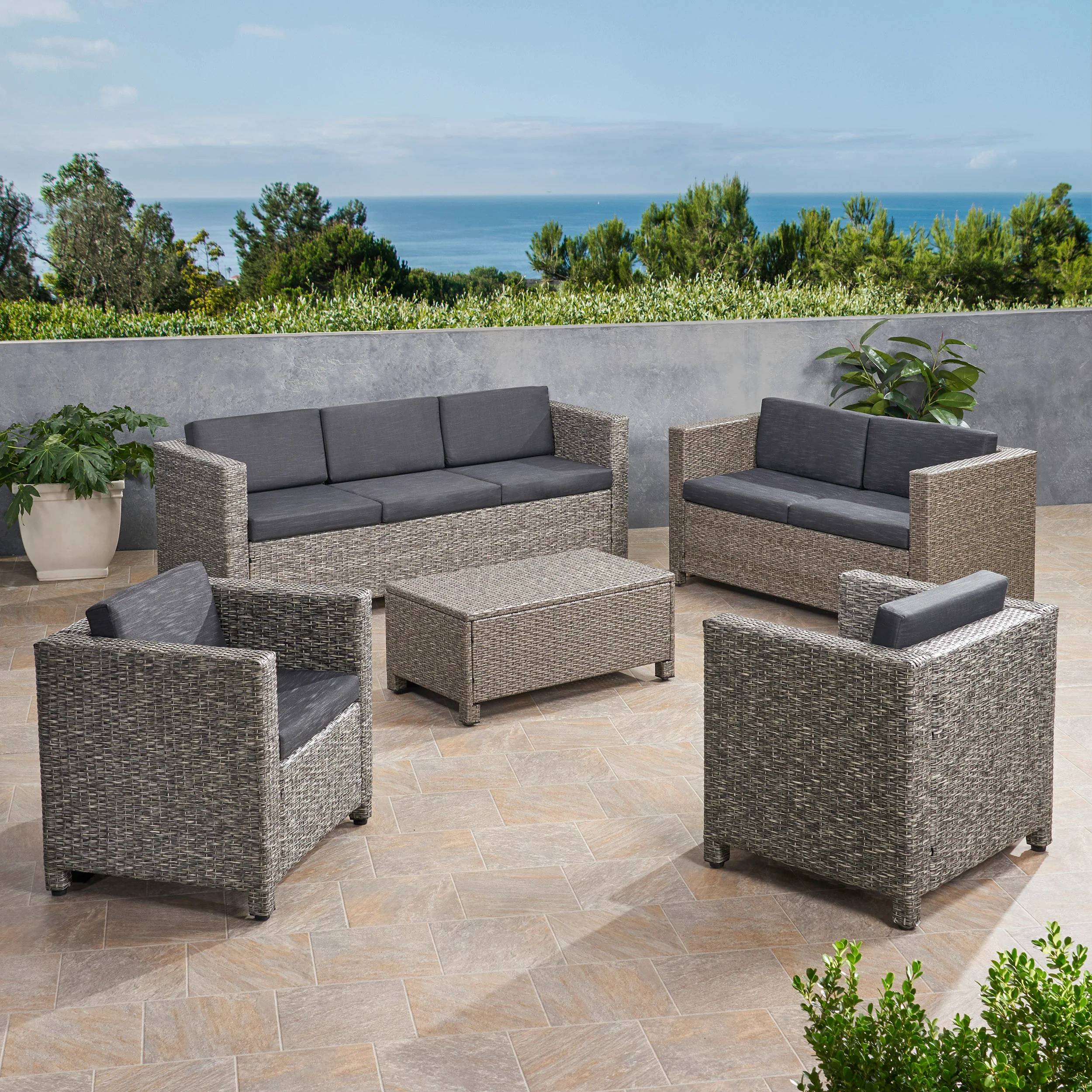 Venice Outdoor 7 Seater Sofa Chat Set with Cushions - furnishings