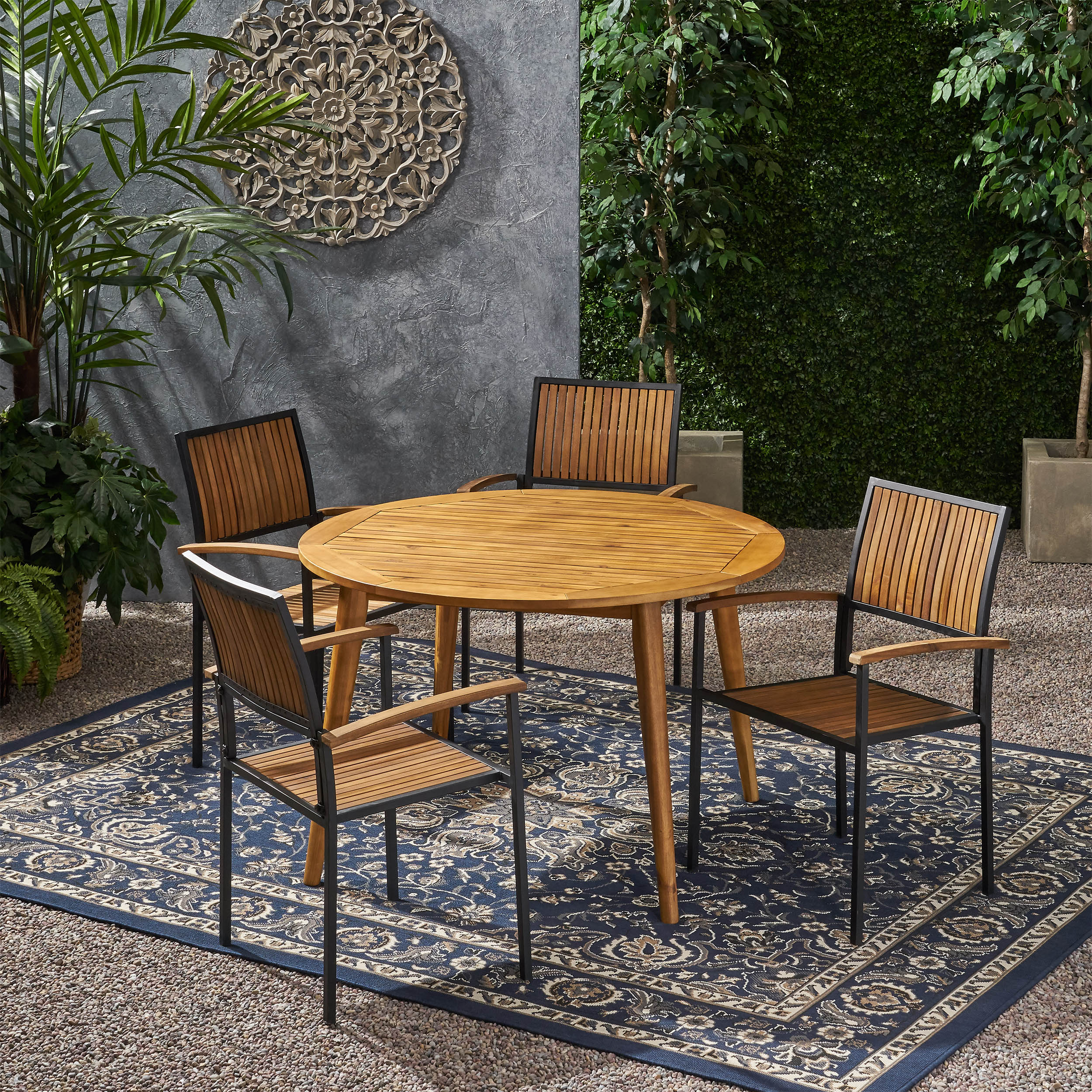 Sylvia Outdoor 4 Seater Acacia Wood Circular Dining Set - furnishings