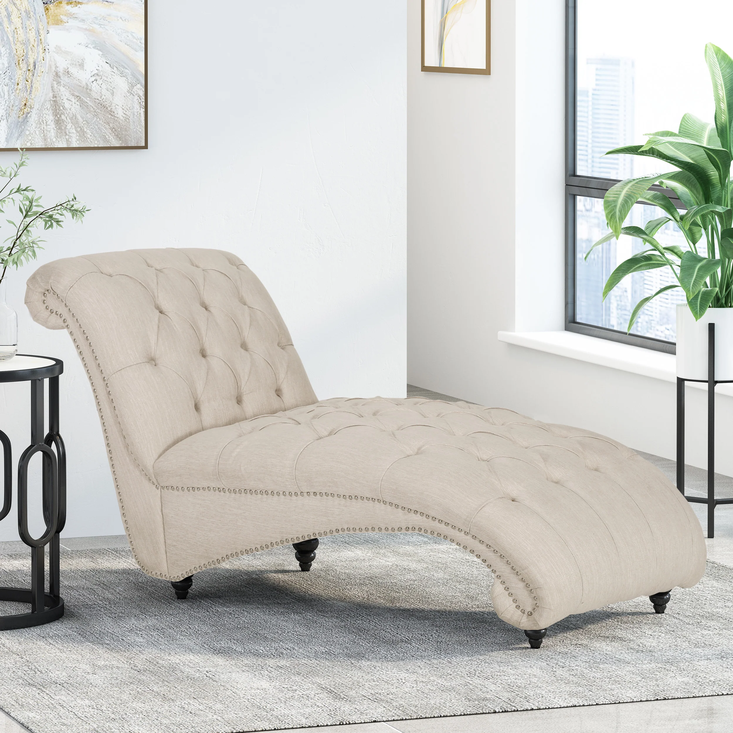 Meigs Varnell Contemporary Fabric Button Tufted Chaise Lounge - furnishings
