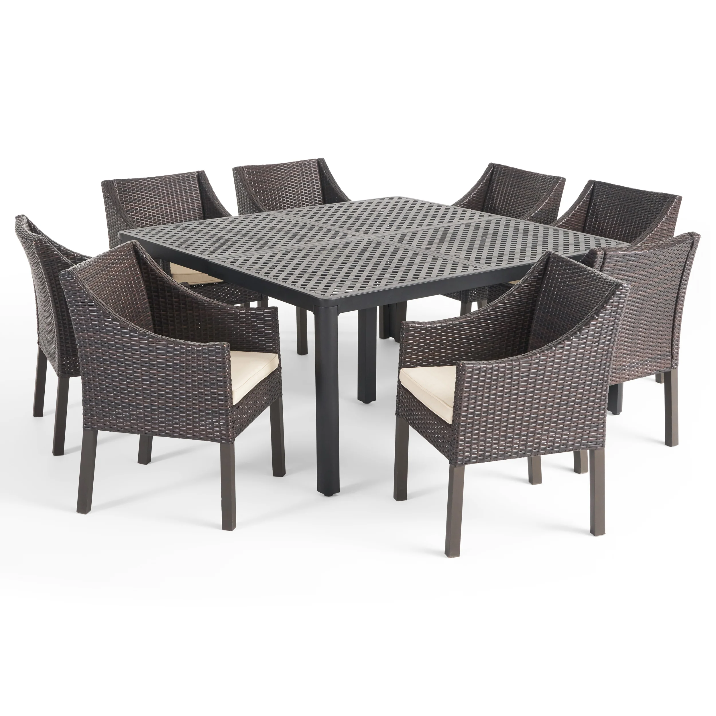 Megan Outdoor Aluminum and Wicker 8 Seater Dining Set - furnishings