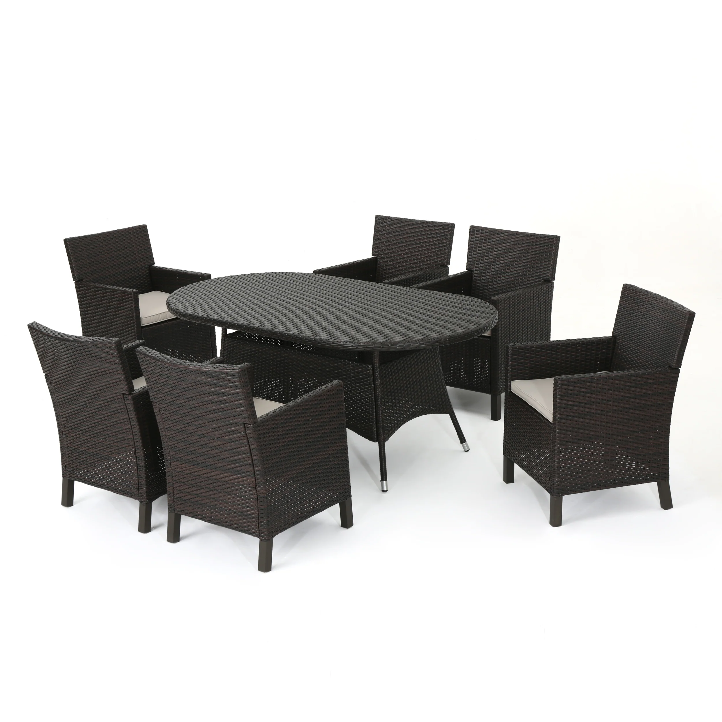 Cyril Outdoor 5 Piece Wicker Round Dining Set with Water Resistant Cushions - furnishings
