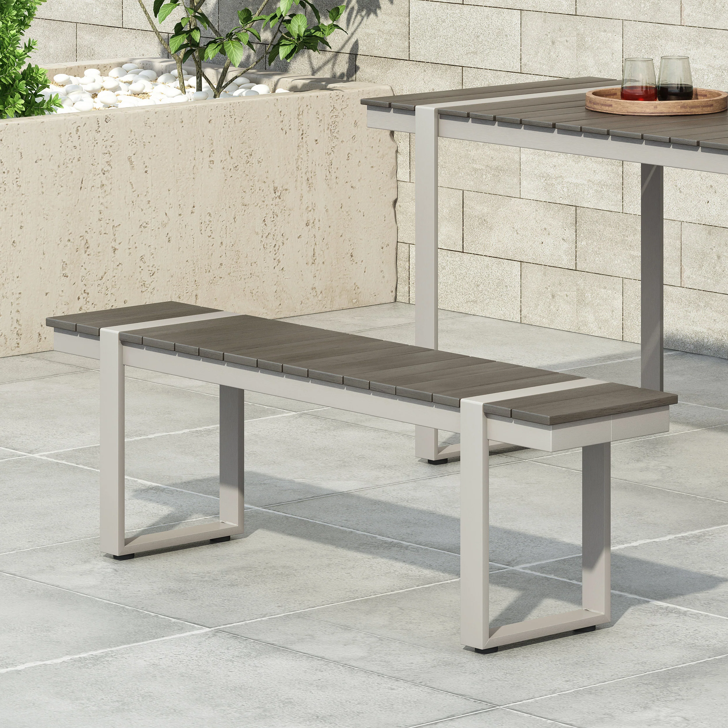 Mora Outdoor Aluminum Dining Bench - furnishings