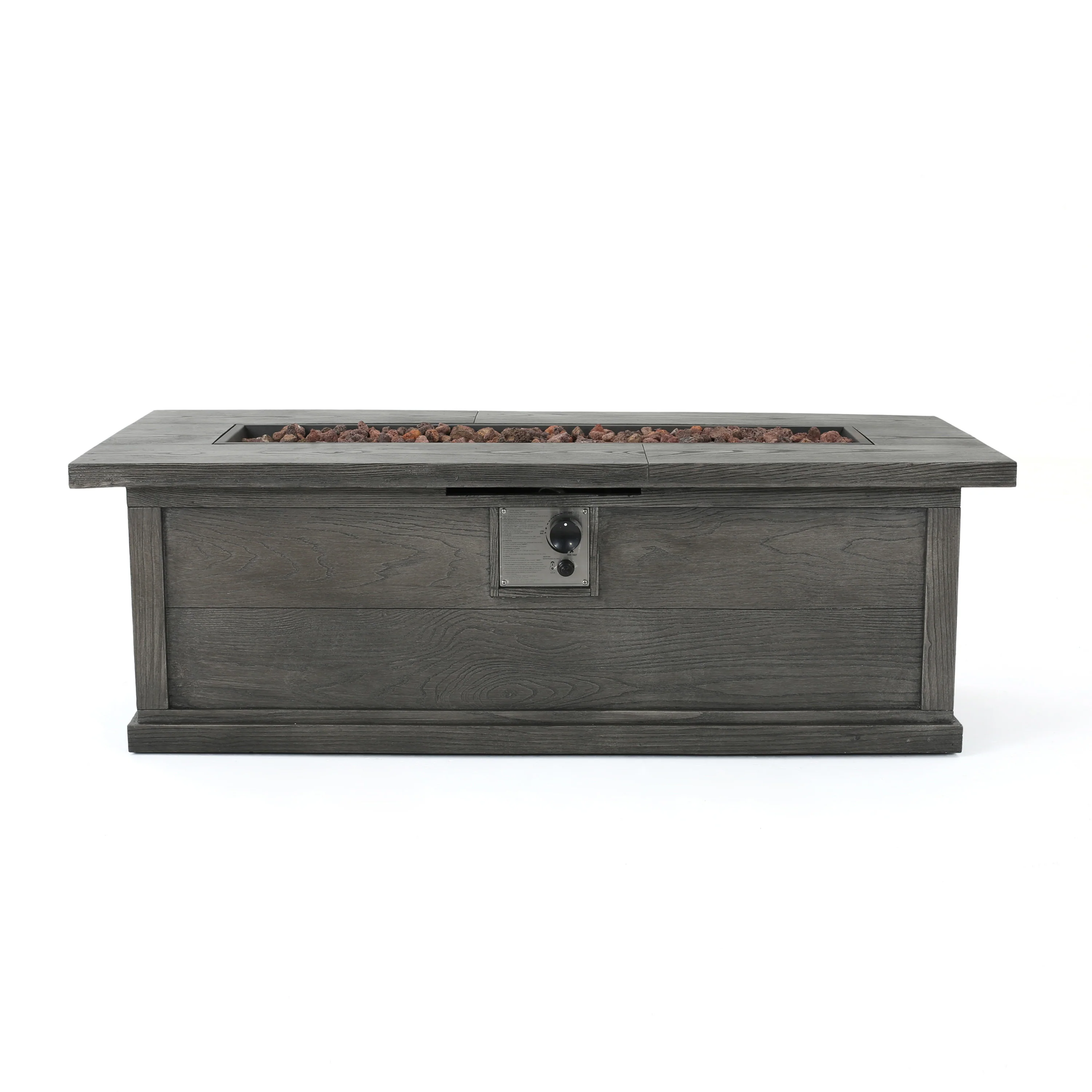 Jake Outdoor 7 Seater Wicker Chat Set with Wood Finished Fire Pit, Gray and Gray - furnishings