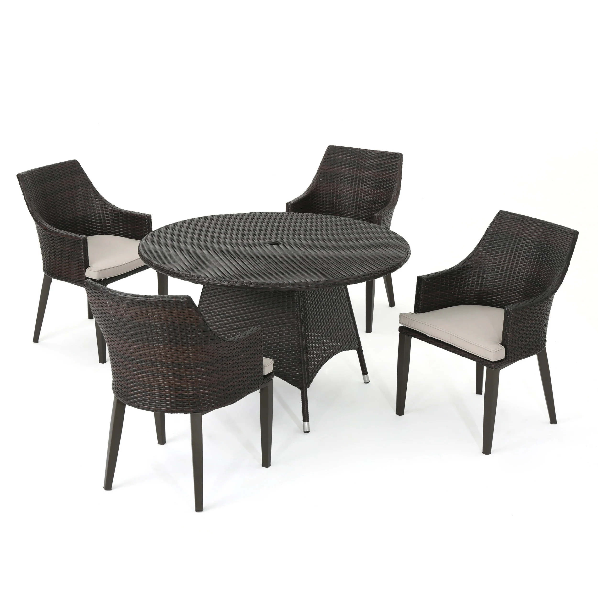 Leeward Outdoor 5 Piece Wicker Round Dining Set with Water Resistant Cushions - furnishings