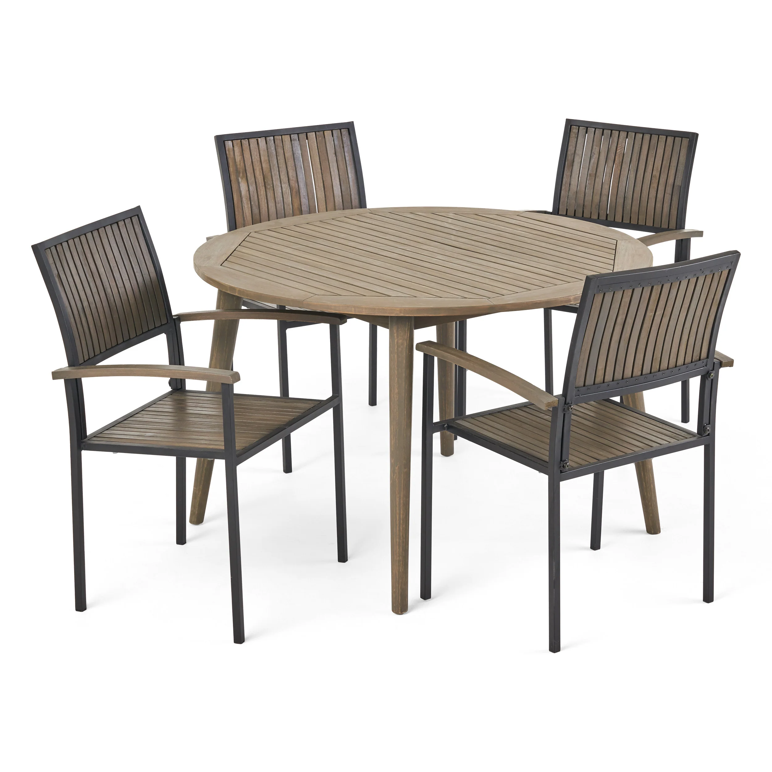 Sylvia Outdoor 4 Seater Acacia Wood Circular Dining Set - furnishings