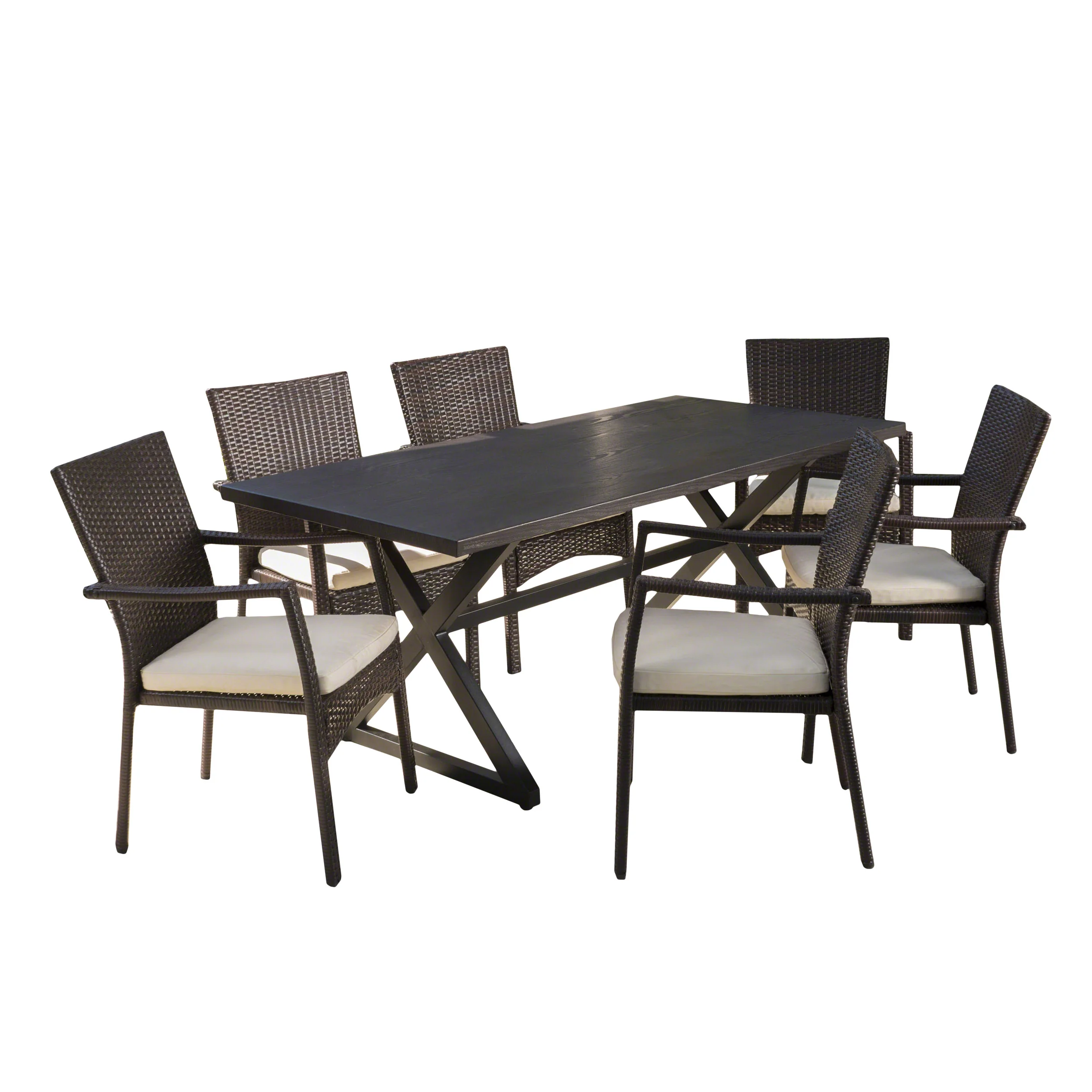 Adelade Outdoor 7 Piece Aluminum Dining Set with Wicker Dining Chairs - furnishings