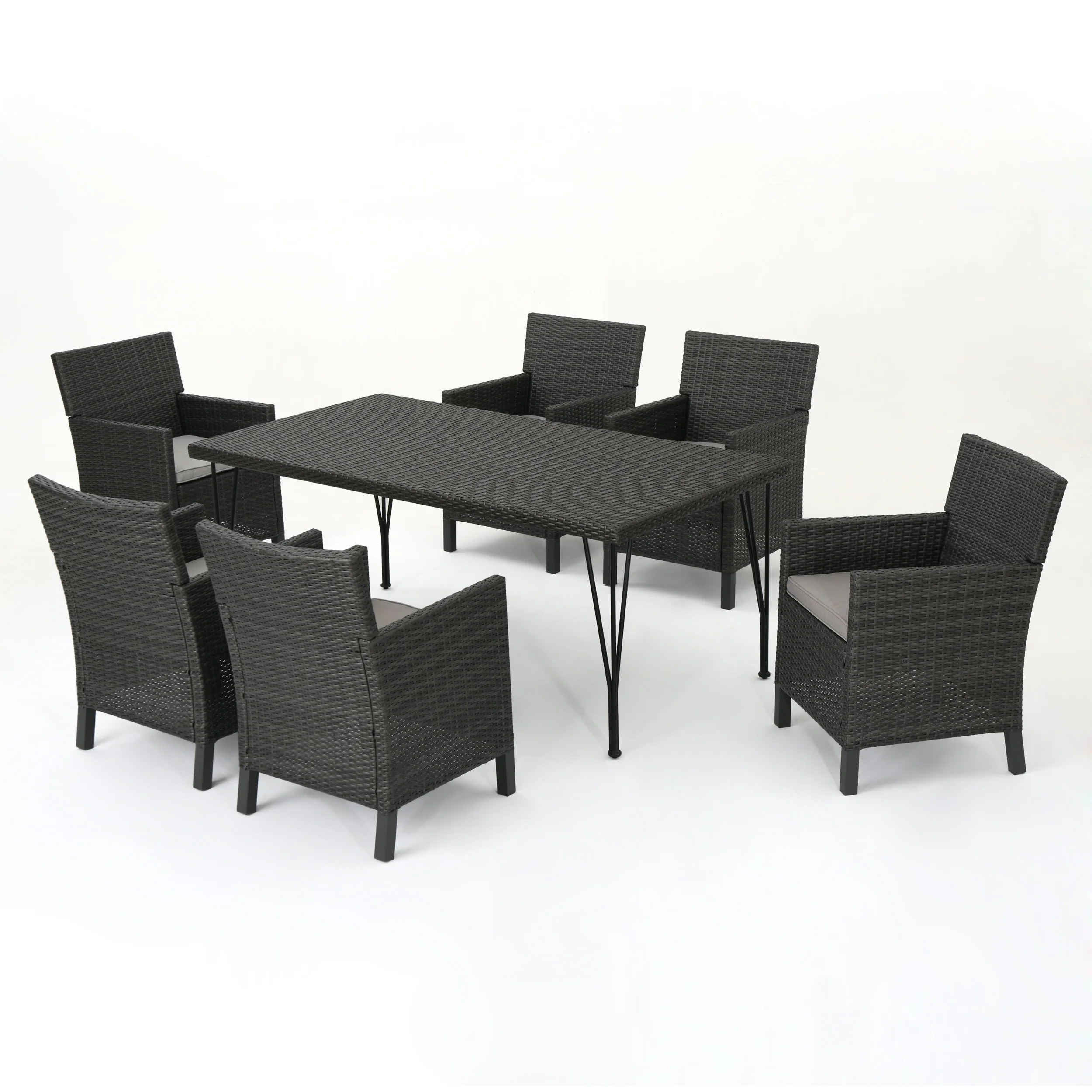 Darmel Outdoor 7 Piece Wicker Dining Set with Water Resistant Cushions - furnishings
