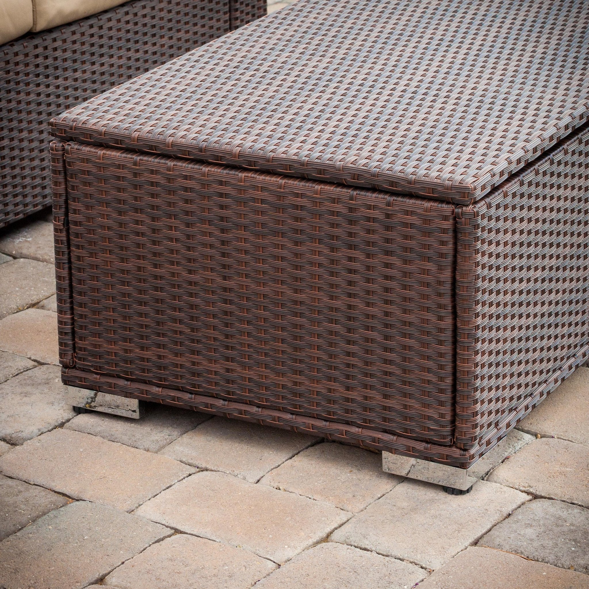 Montague Outdoor 4-Piece Brown Wicker Sofa Set with Storage Ottoman Table - furnishings