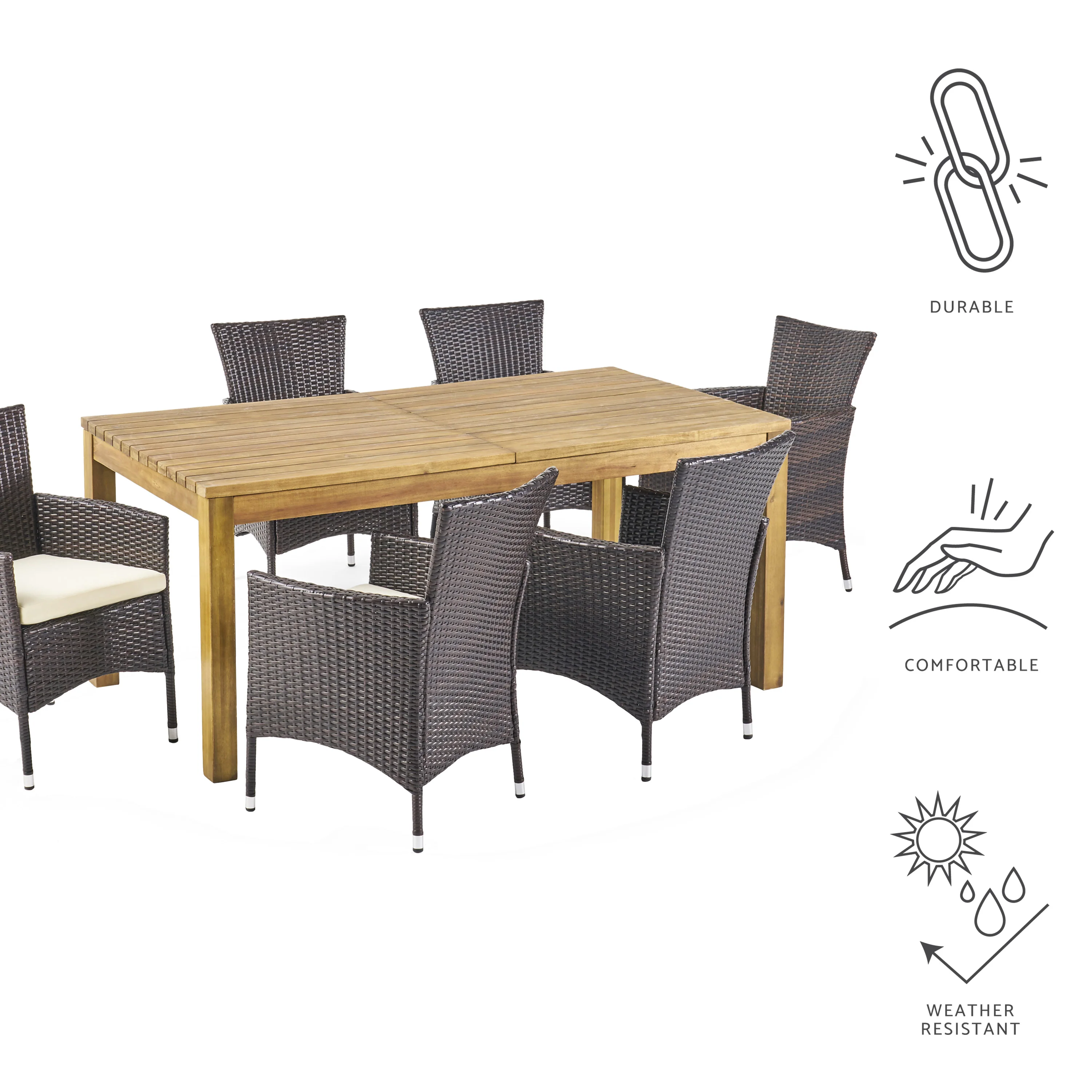 Lorelei Outdoor 7 Piece Wicker Dining Set with Expandable Dining Table - furnishings