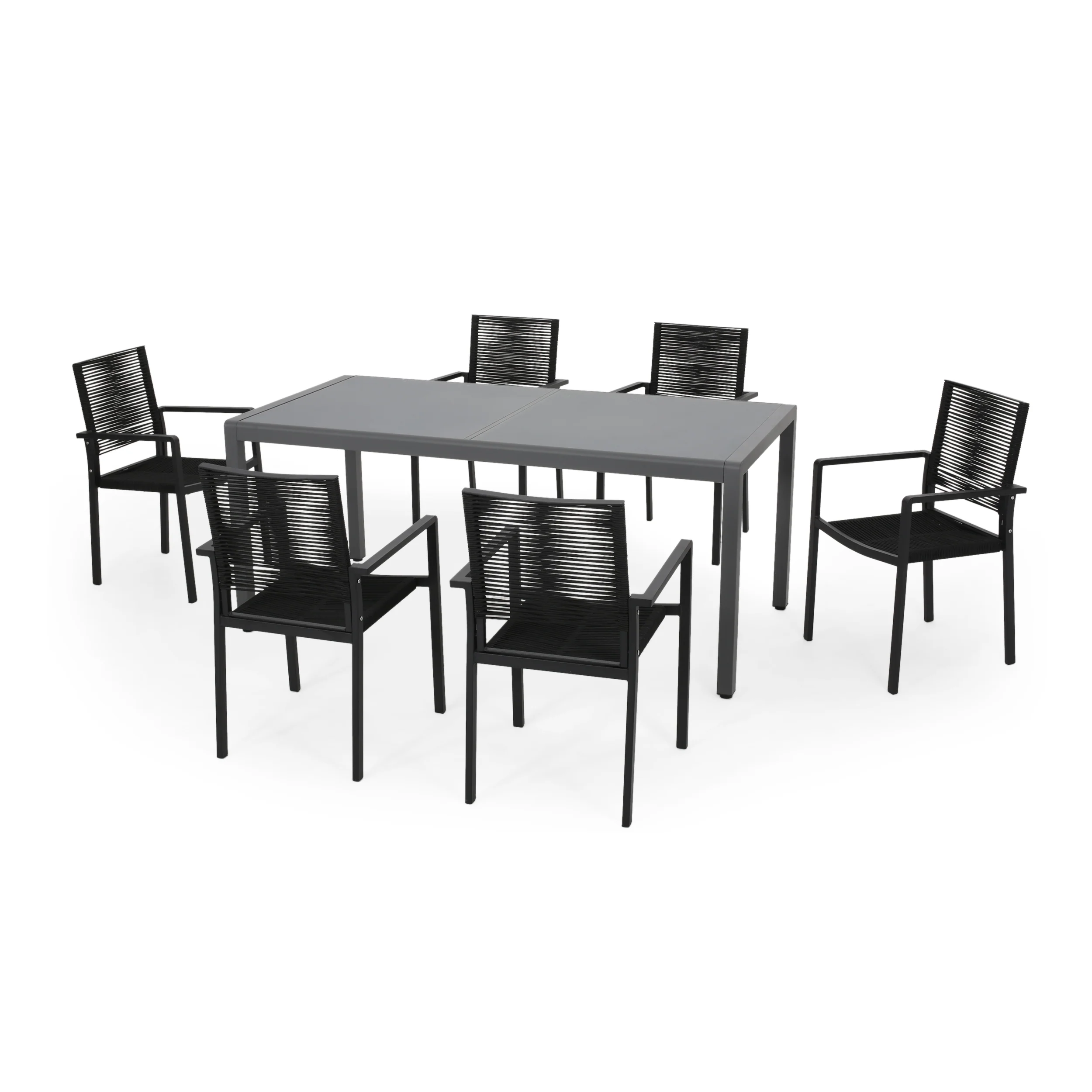 Aaleigha Outdoor Modern 6 Seater Aluminum Dining Set with Tempered Glass Table Top - furnishings