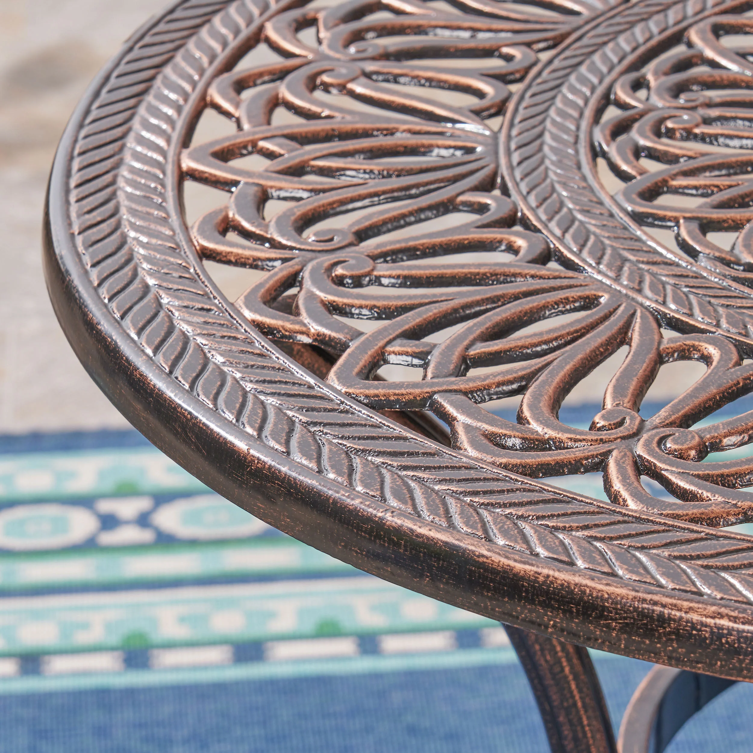 Barbara Outdoor 4-Seater Cast Aluminum Round-Table Dining Set, Shiny Copper - furnishings