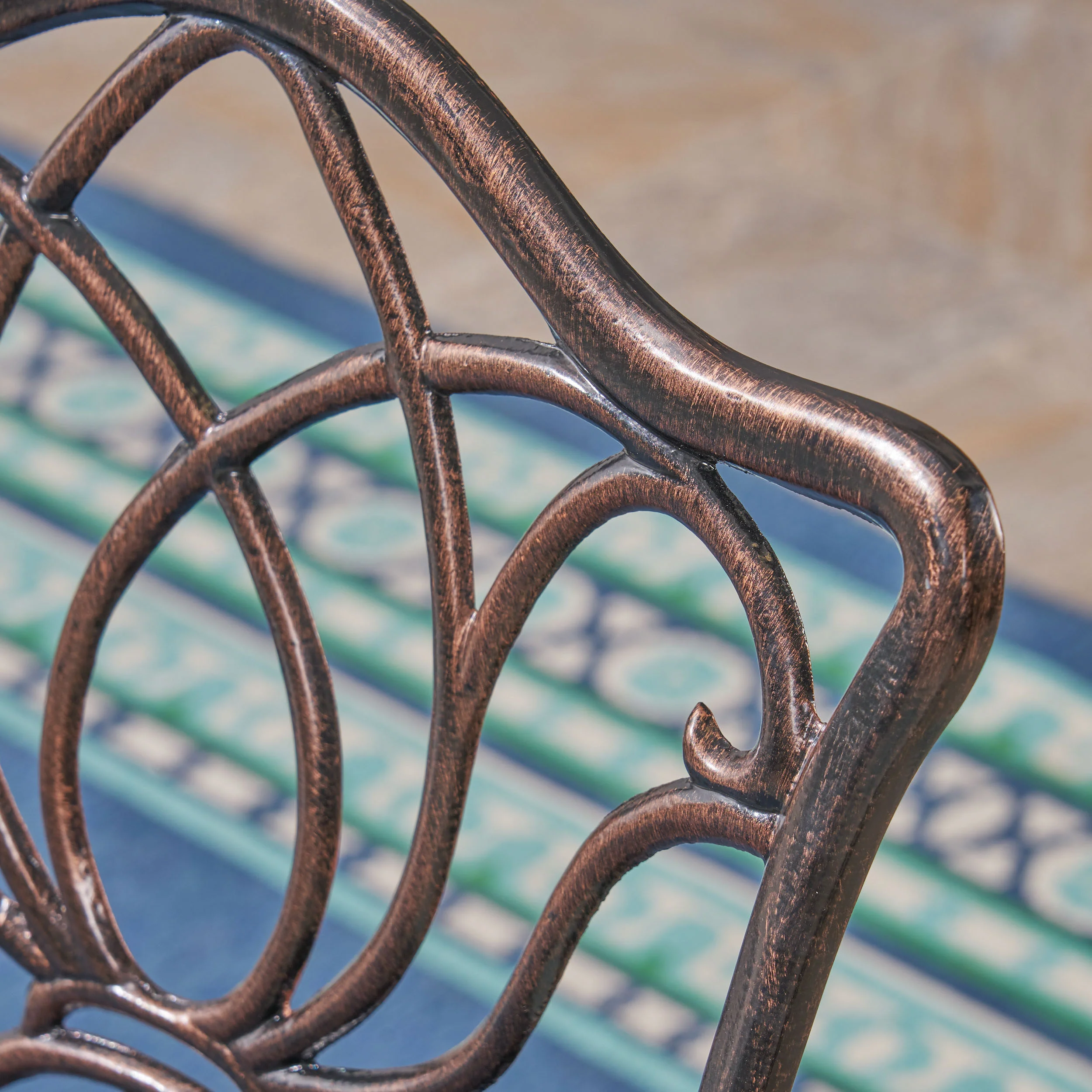 Barbara Outdoor 4-Seater Cast Aluminum Square-Table Dining Set, Shiny Copper - furnishings
