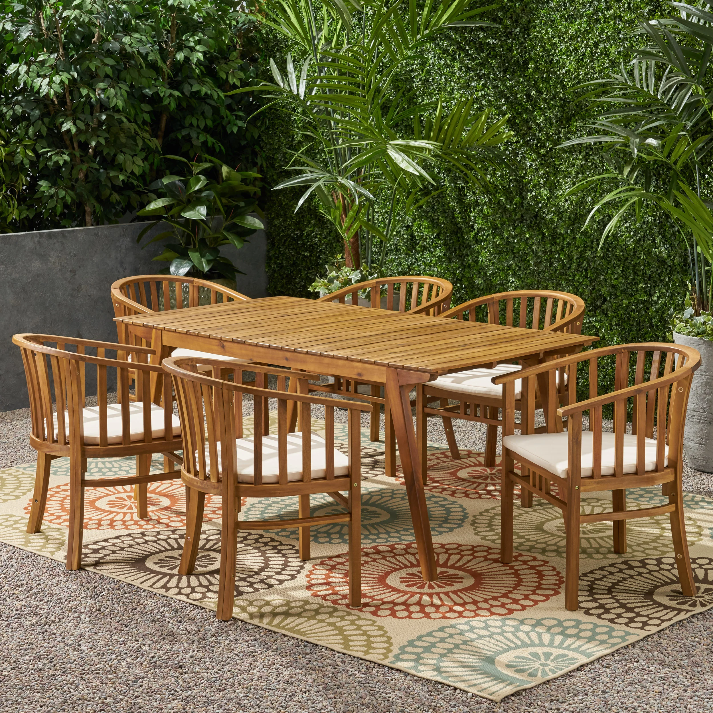 Rosin Outdoor 6 Seater Acacia Wood Dining Set - furnishings