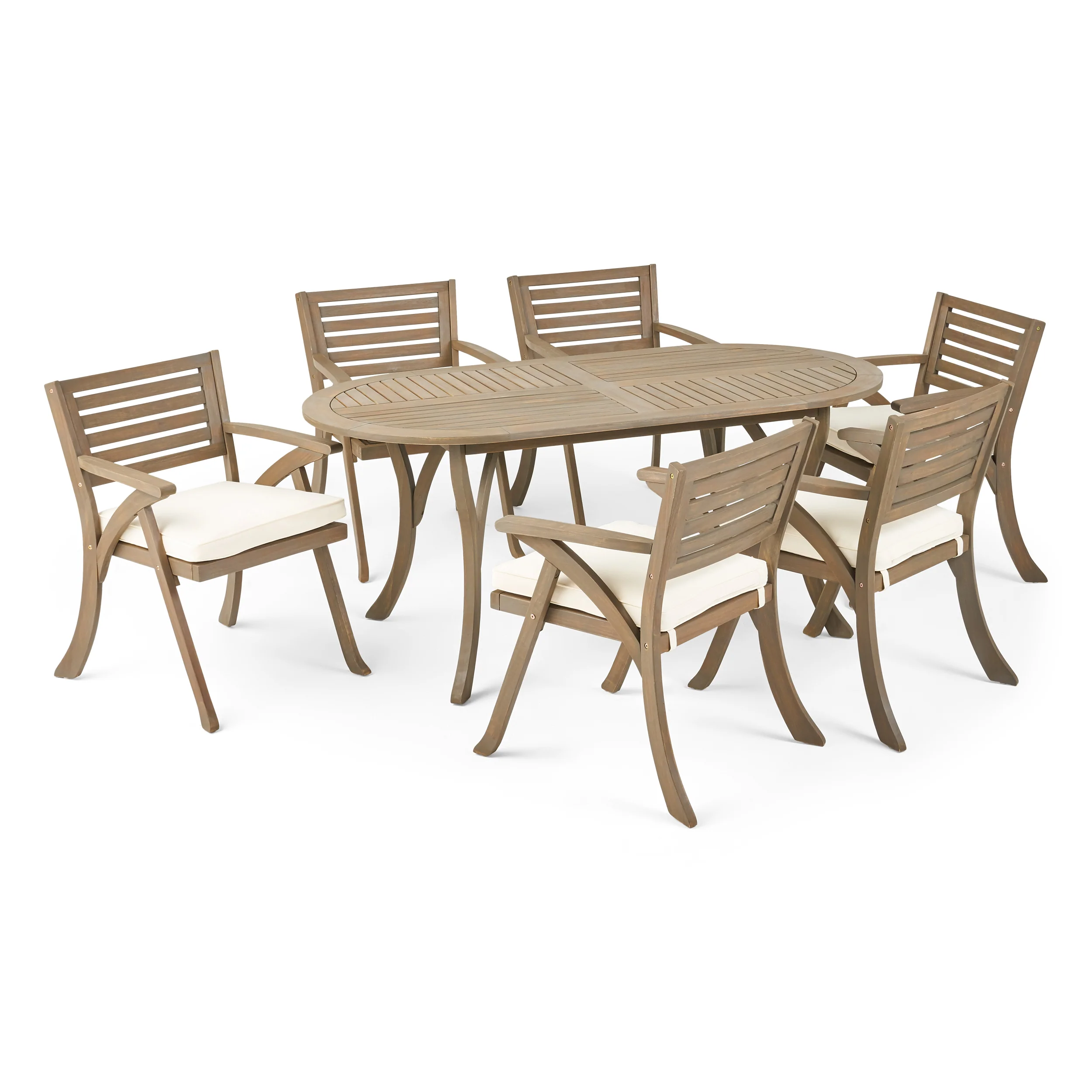 Hestia Outdoor 6 Seater Acacia Wood Oval Dining Set with Cushions - furnishings