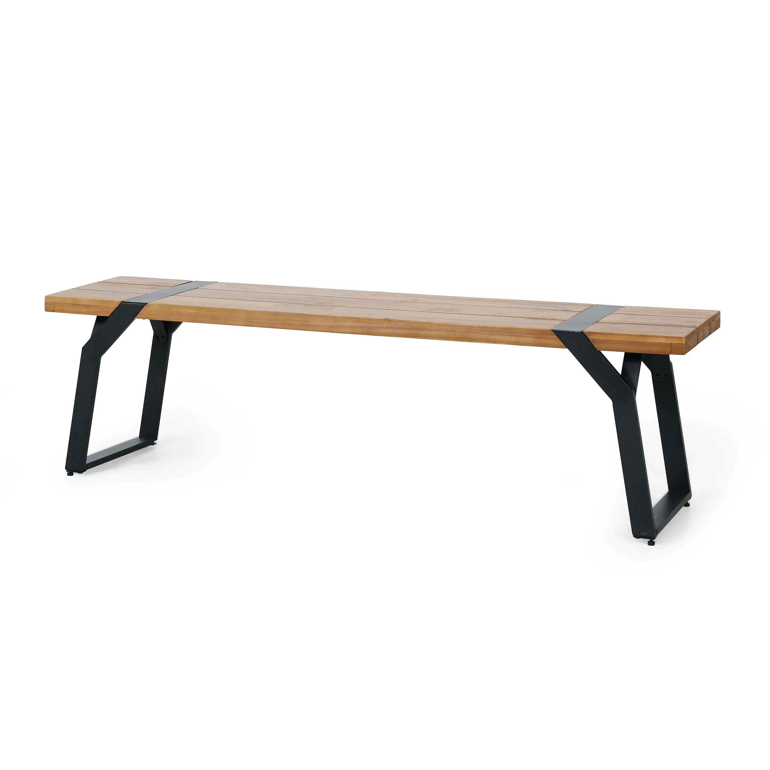 Pepple Outdoor Acacia Wood Dining Bench, Teak and Black - furnishings