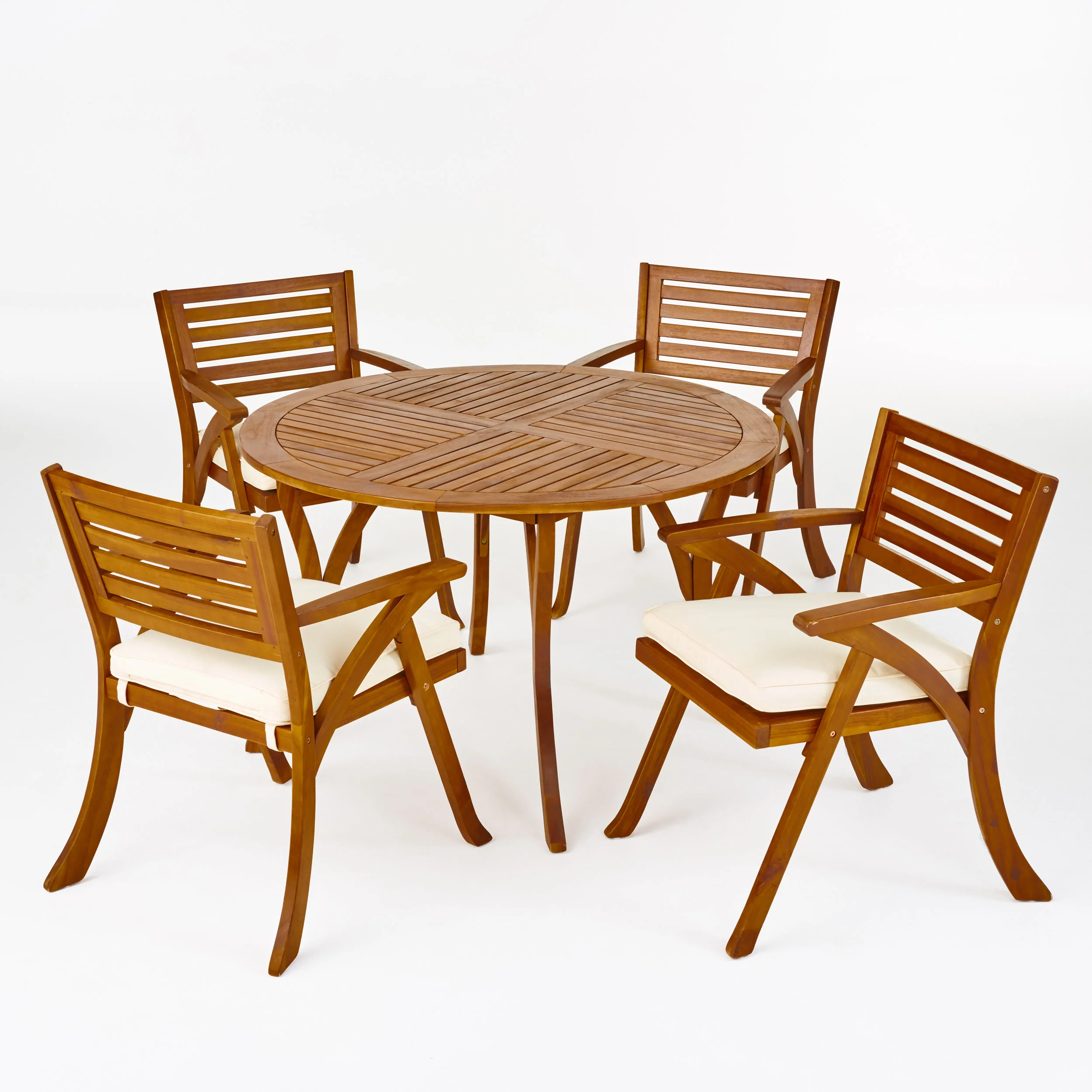 Hestia Outdoor 4 Seater Acacia Wood Circular Dining Set with Cushions - furnishings