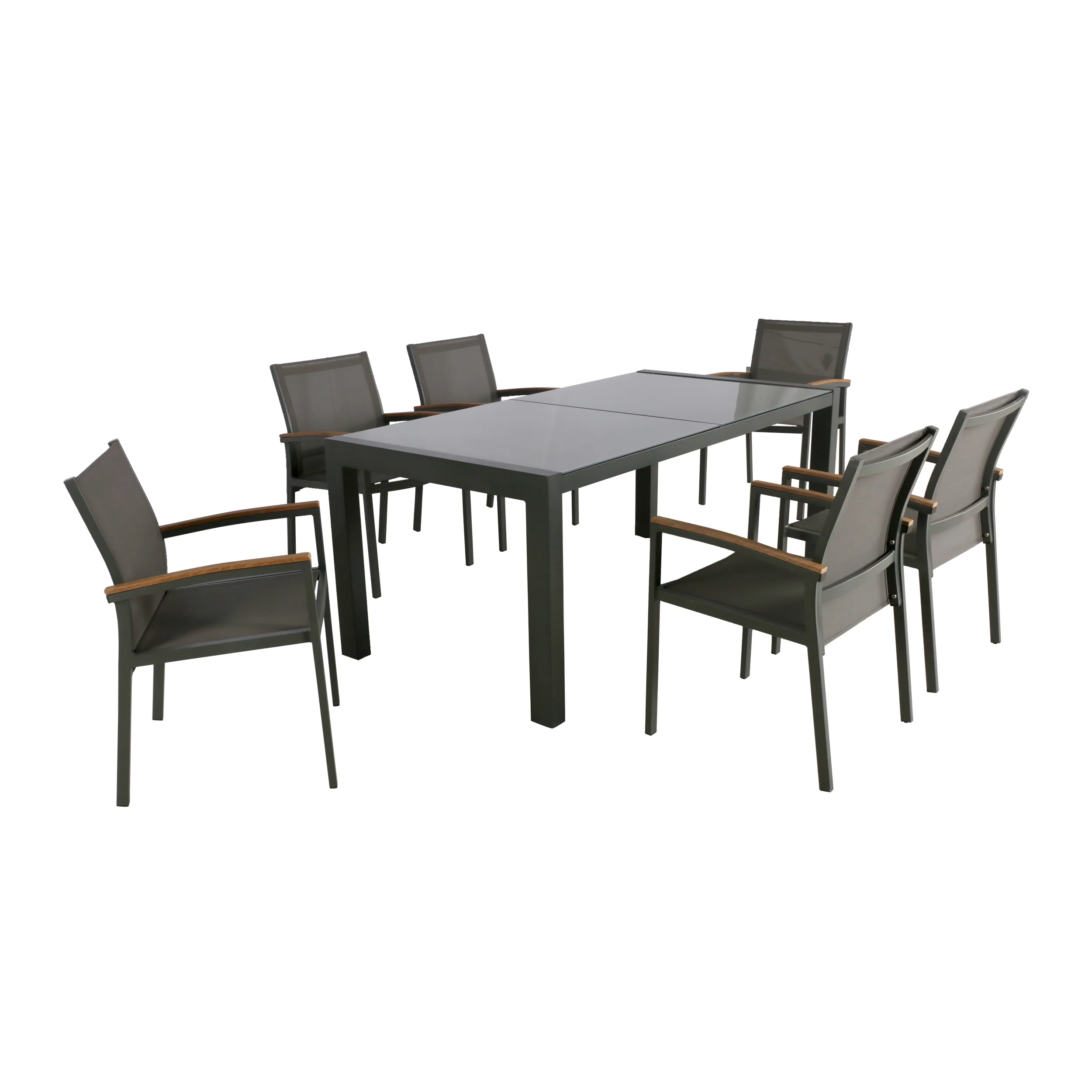 Jamie Outdoor Aluminum and Mesh 7 Piece Dining Set with Glass Table Top - furnishings