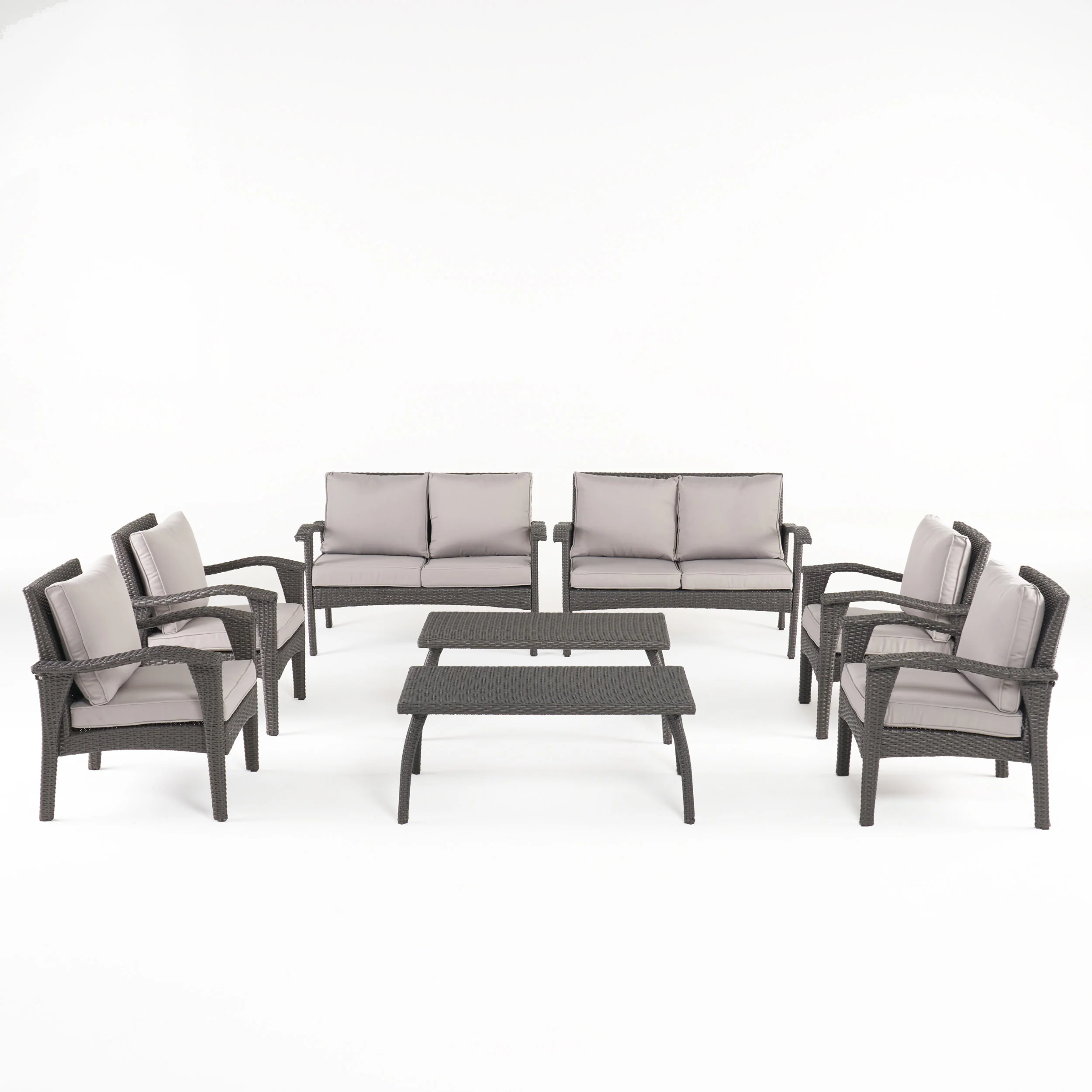 Voyage Outdoor 8 Piece Gray Wicker Chat Set with Cushions - furnishings