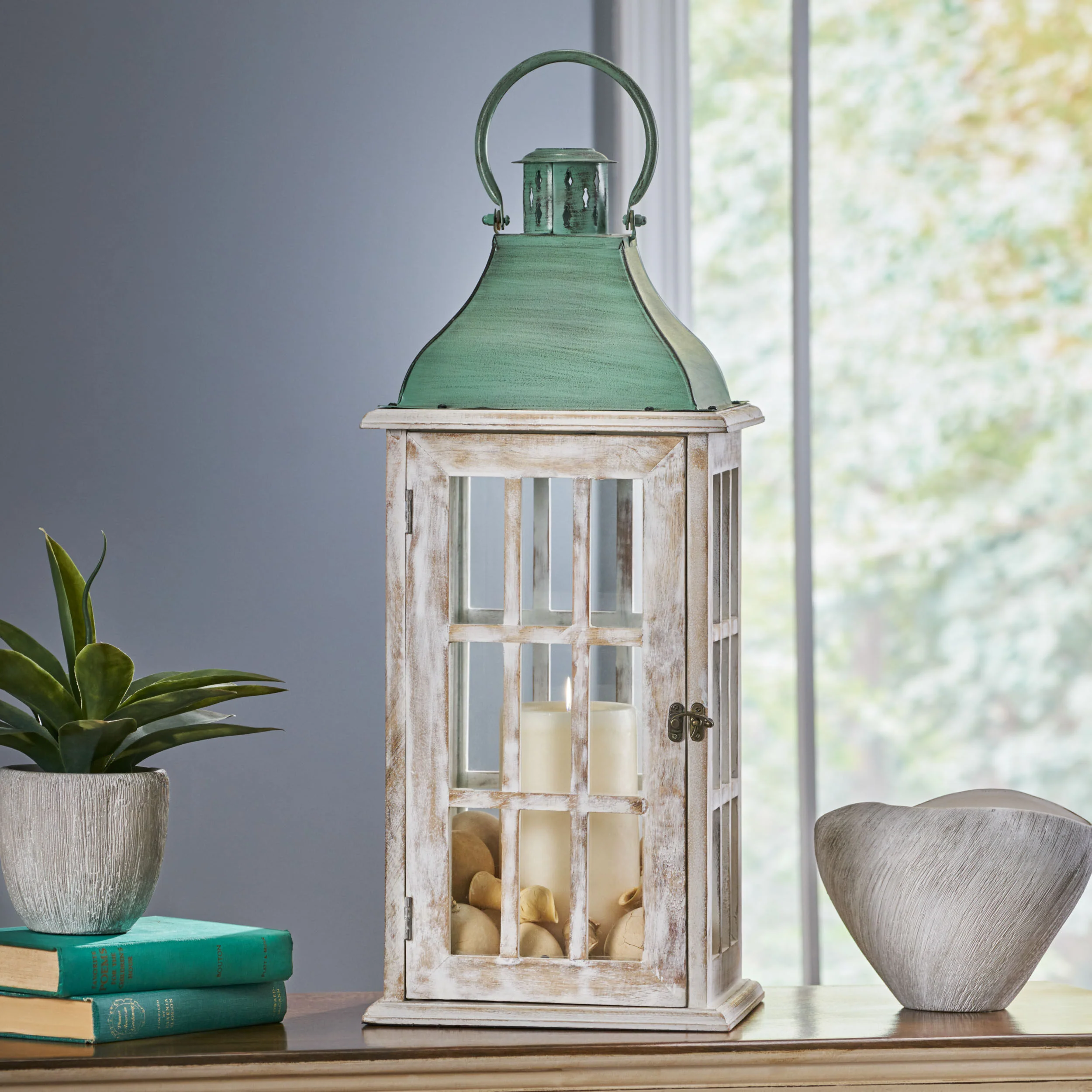 Reigle Coastal Handcrafted Mango Wood Decorative Lantern - furnishings