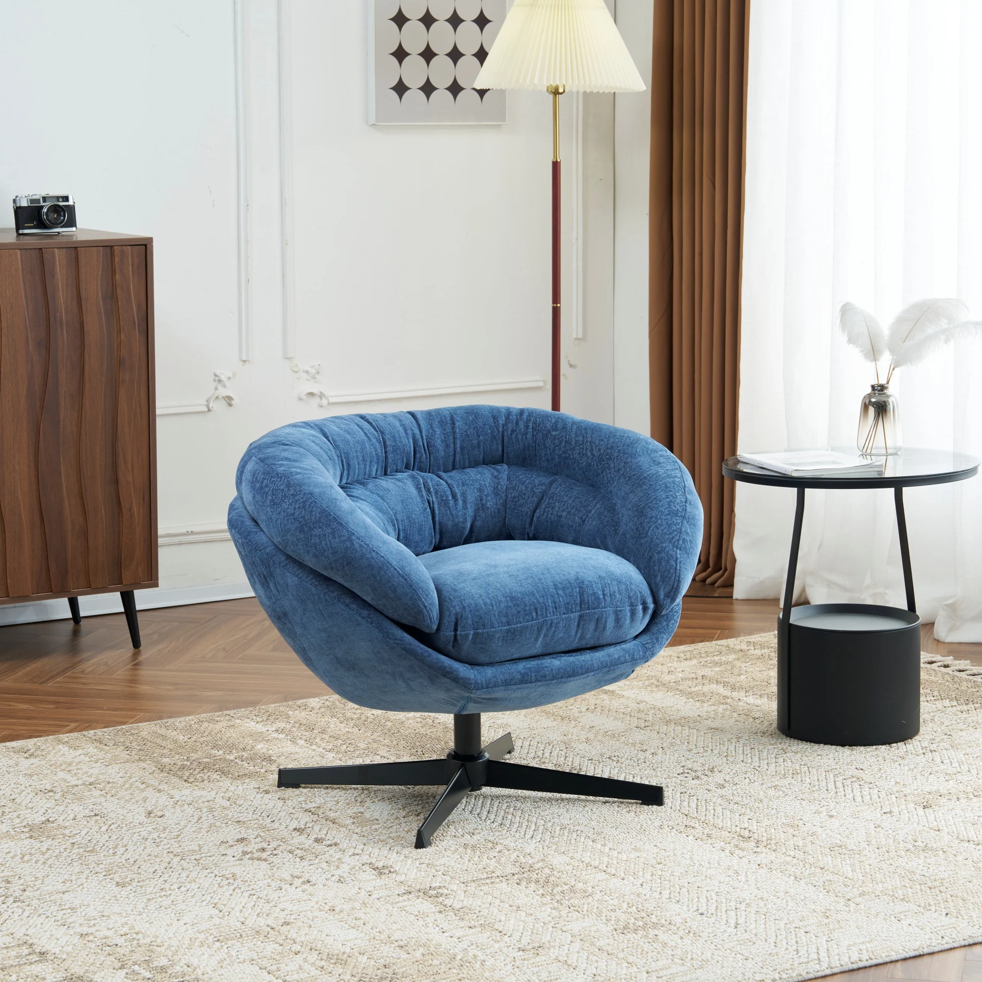 Olevate Chenille Upholstered 360 degree Swivel Arm Chair, Metal Cross-shape legs - furnishings