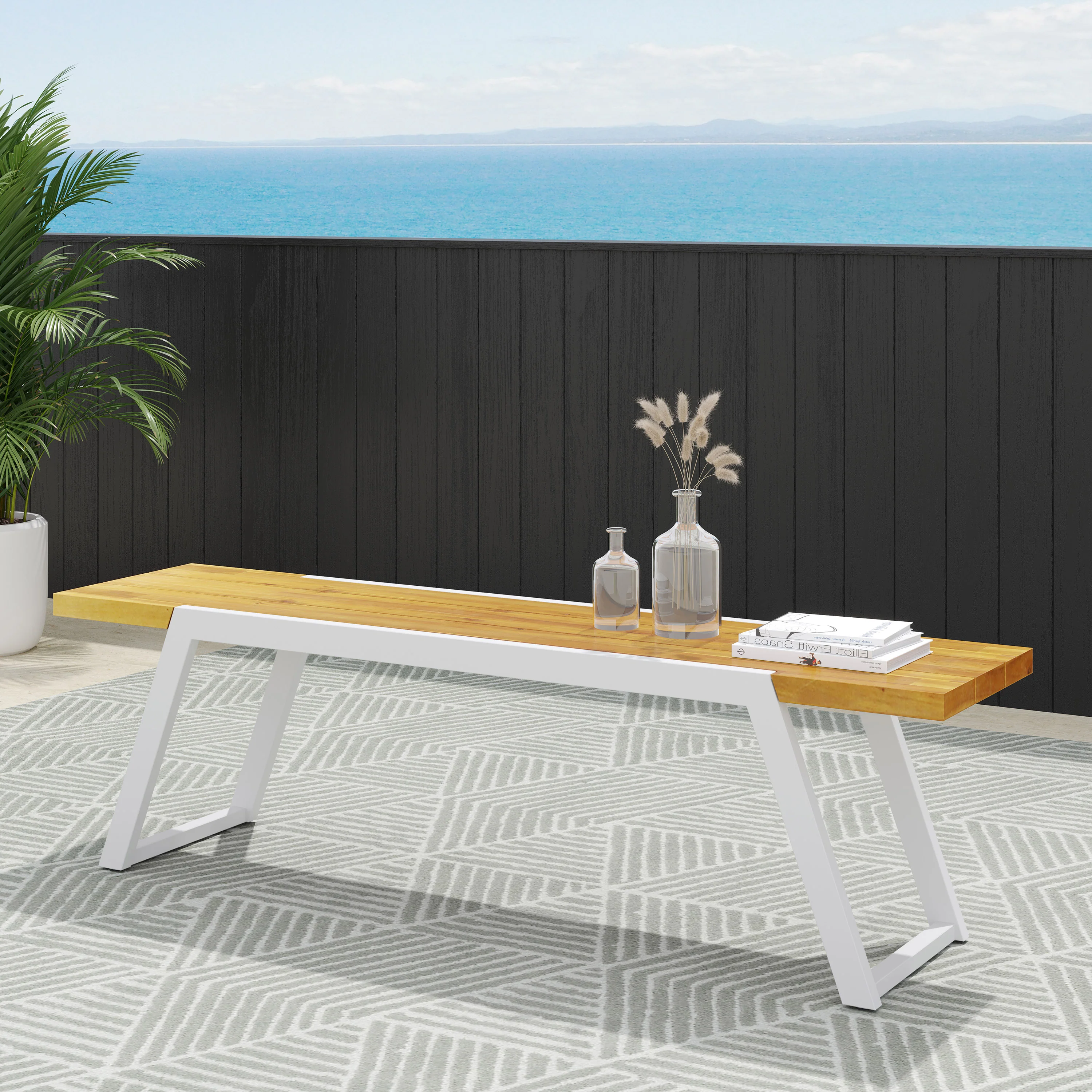 Gebo Outdoor Modern Acacia Wood Dining Bench - furnishings