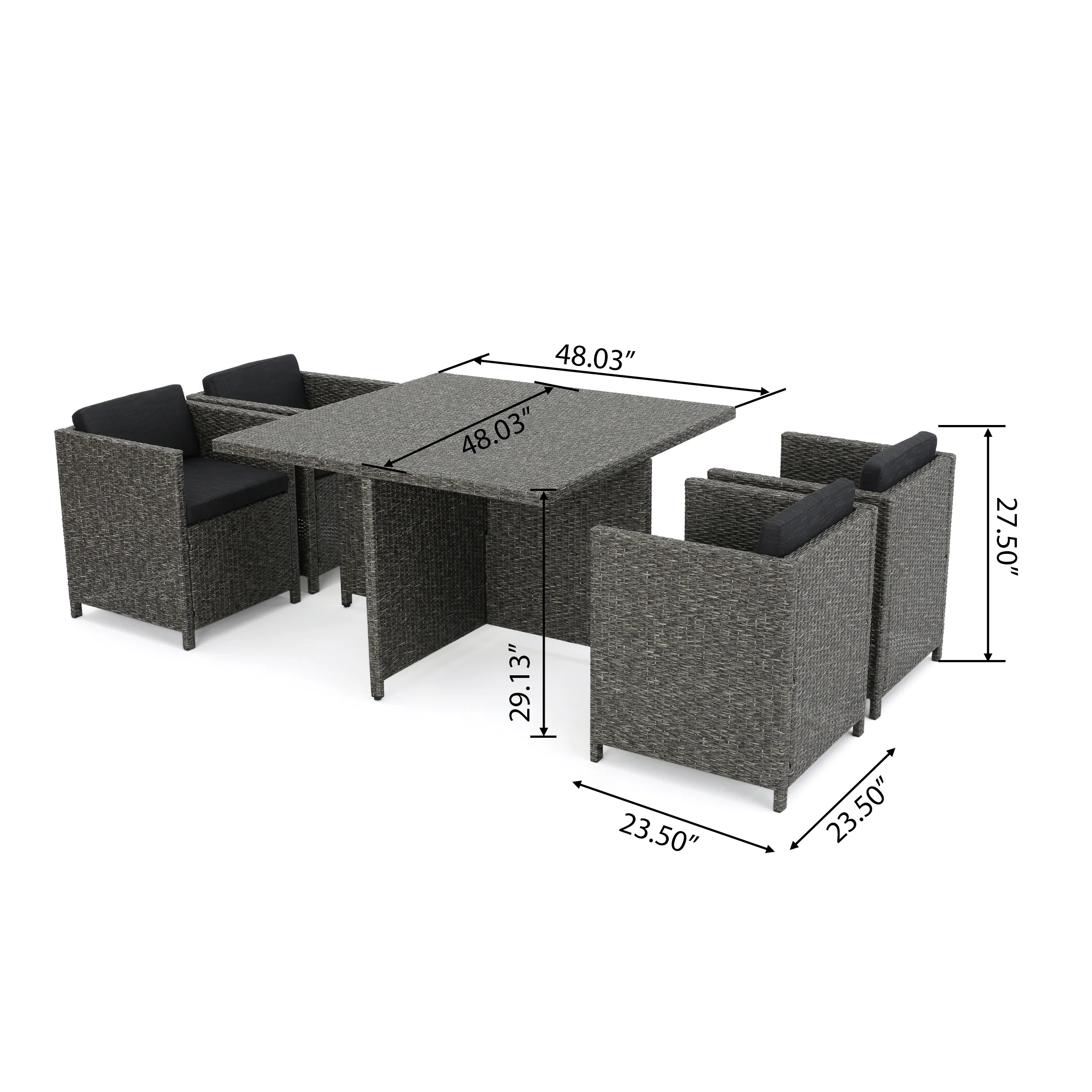 Calella 5-Piece Outdoor Dark Grey Wicker Dining Set - furnishings