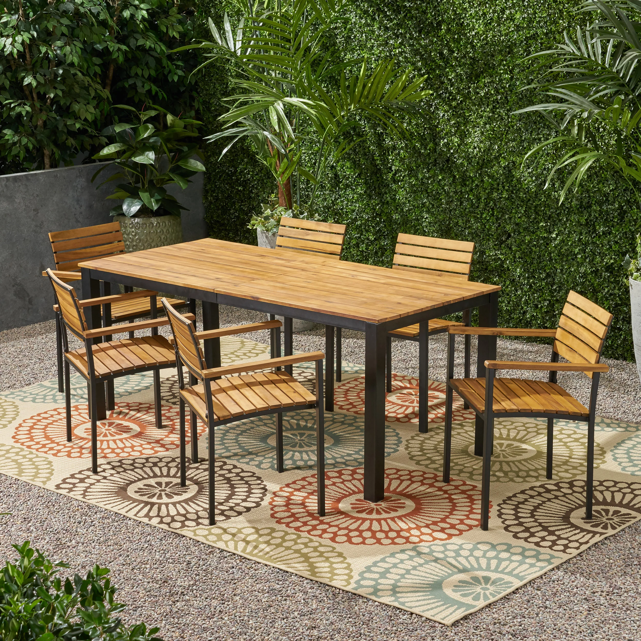 Veromca Outdoor 6 Seater Wood and Iron Dining Set - furnishings