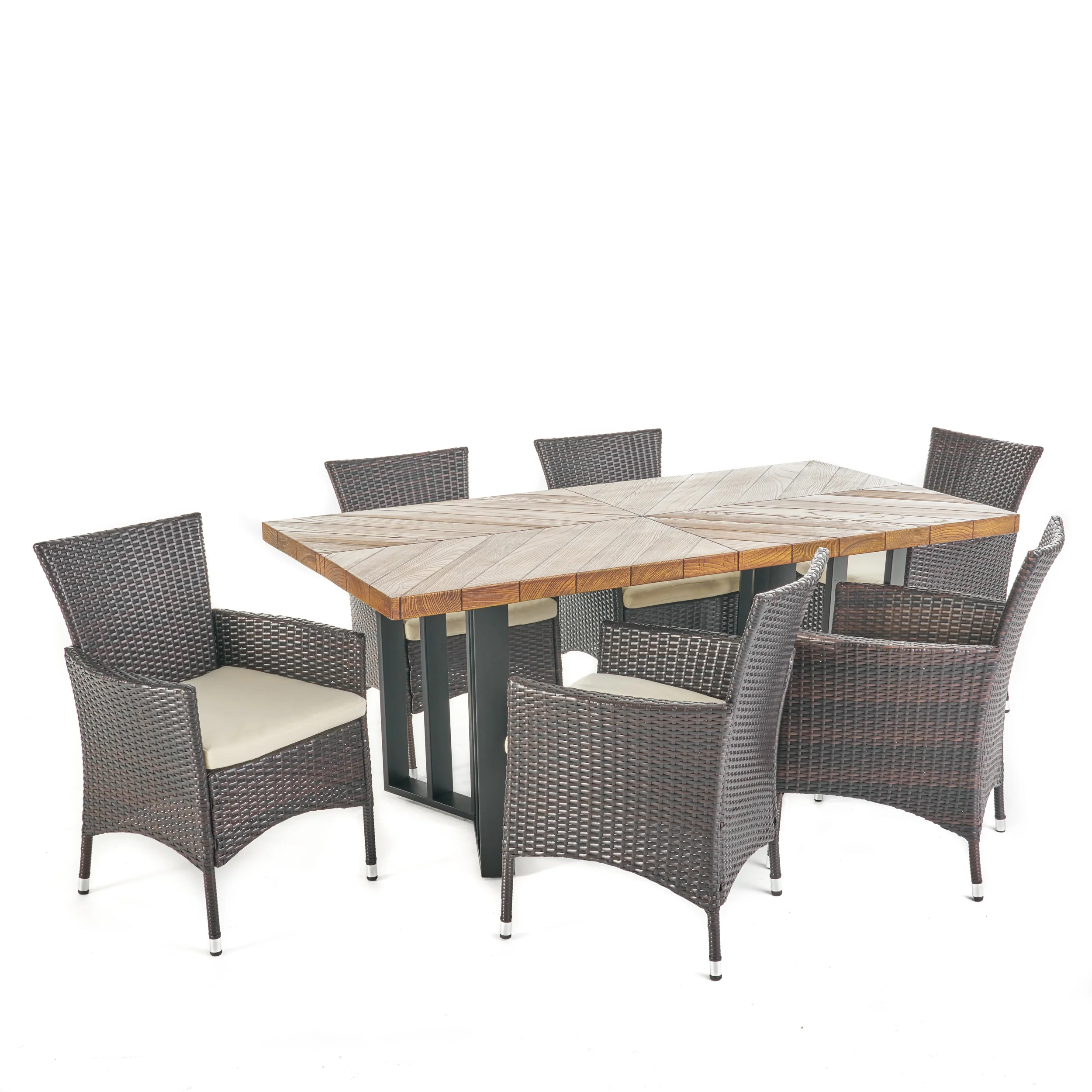 Truda Outdoor 7 Piece Wicker Dining Set with Concrete Dining Table - furnishings
