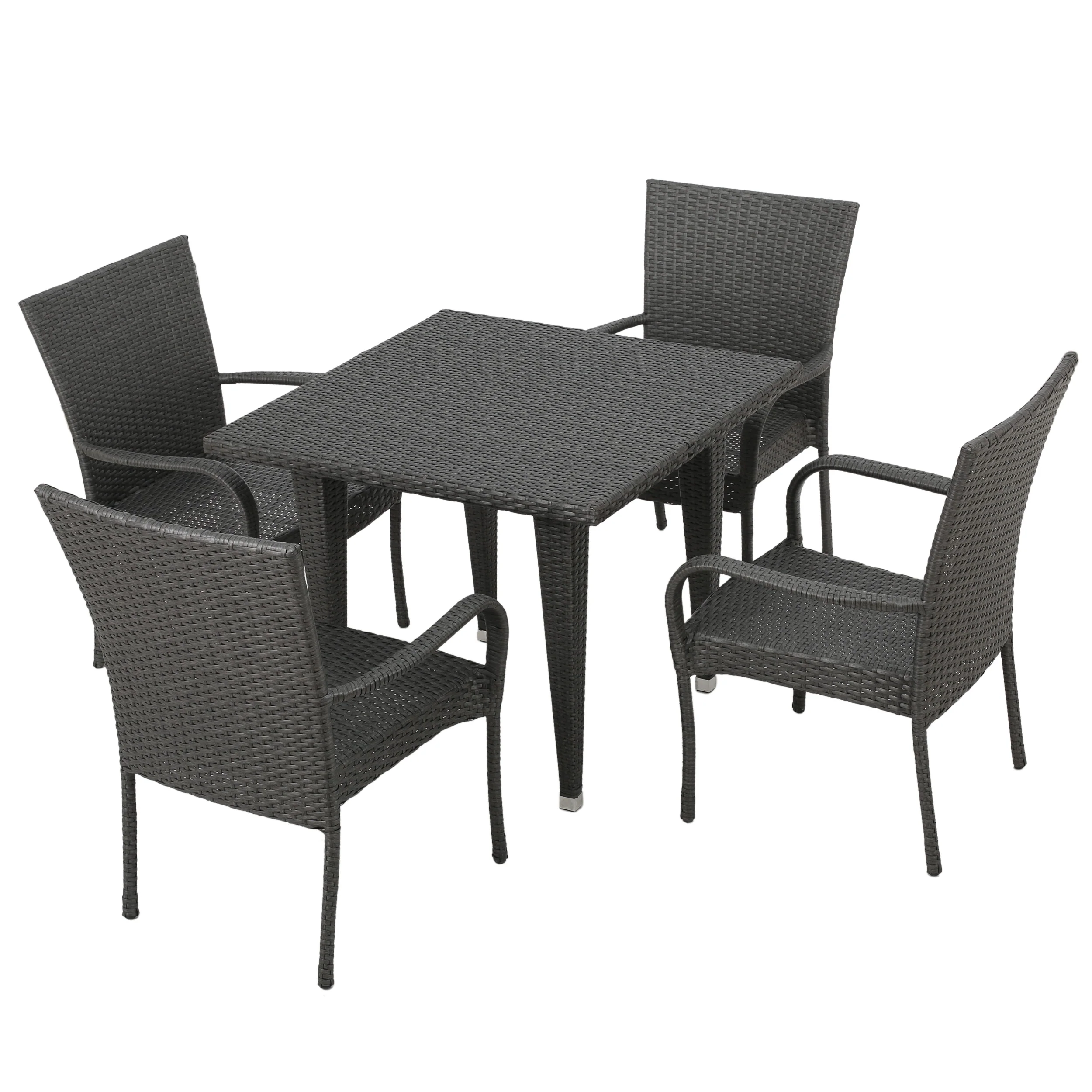 Antonio Outdoor 5-Piece Gray Wicker Dining Set with Stackable Chairs - furnishings