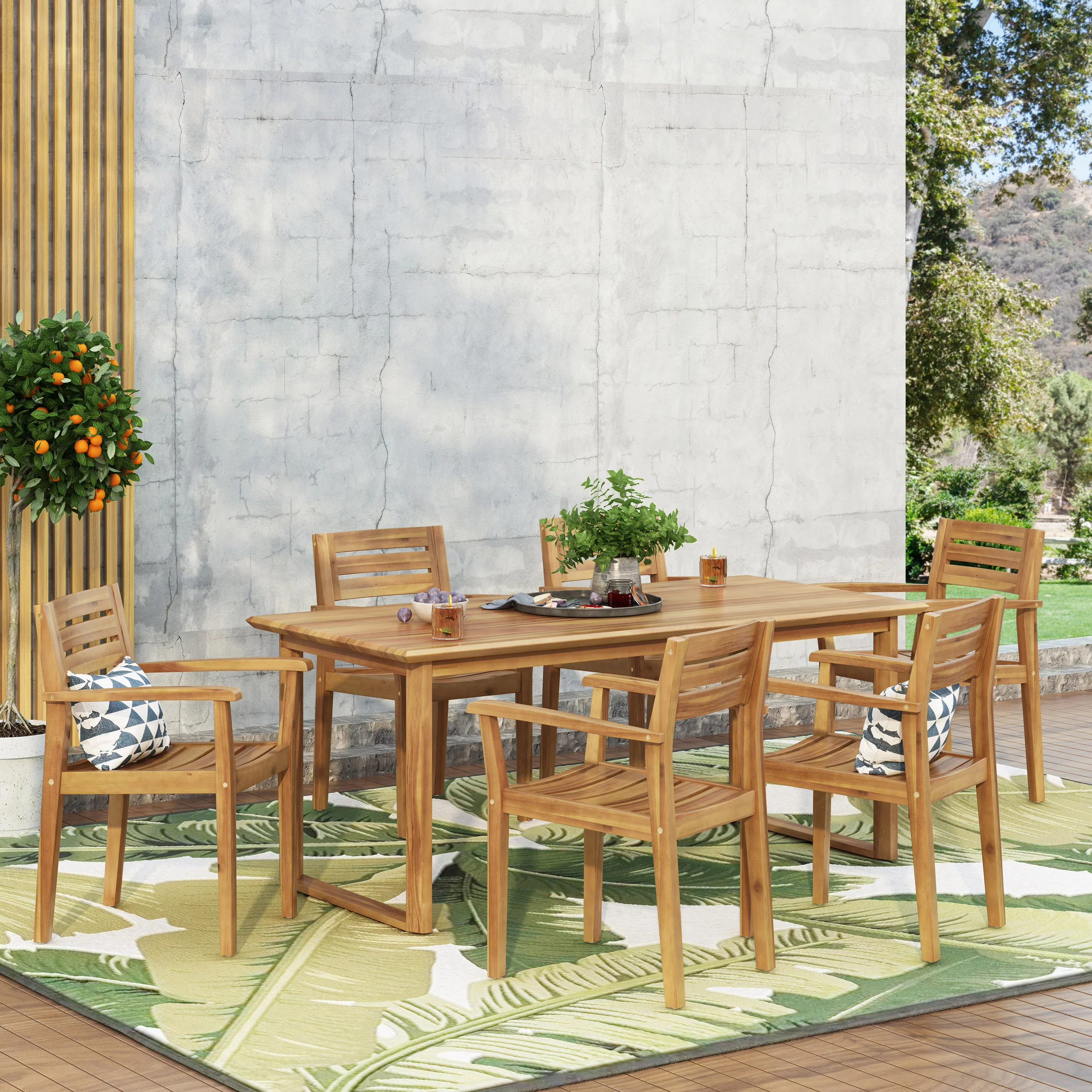 Nibley Outdoor Acacia Wood 7 Piece Dining Set - furnishings