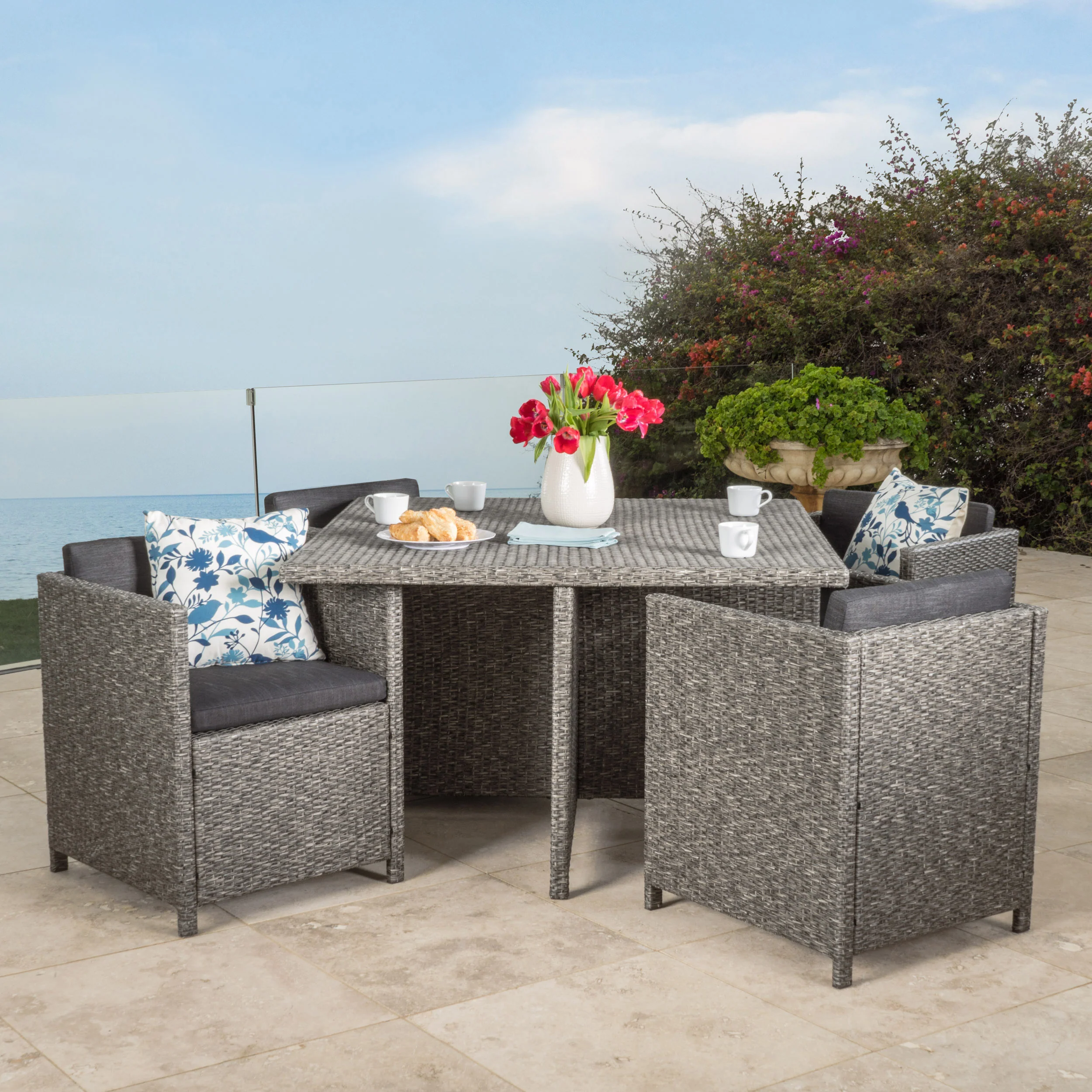 Calella 5-Piece Outdoor Dark Grey Wicker Dining Set - furnishings