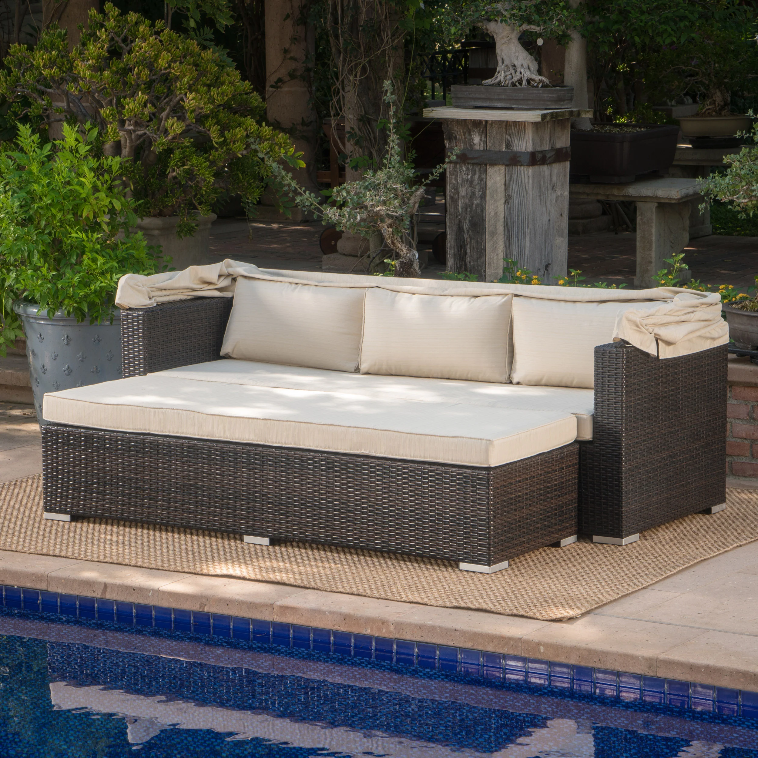 Grayson Outdoor Aluminum Framed Wicker Sofa with Water Resistant Canopy - furnishings