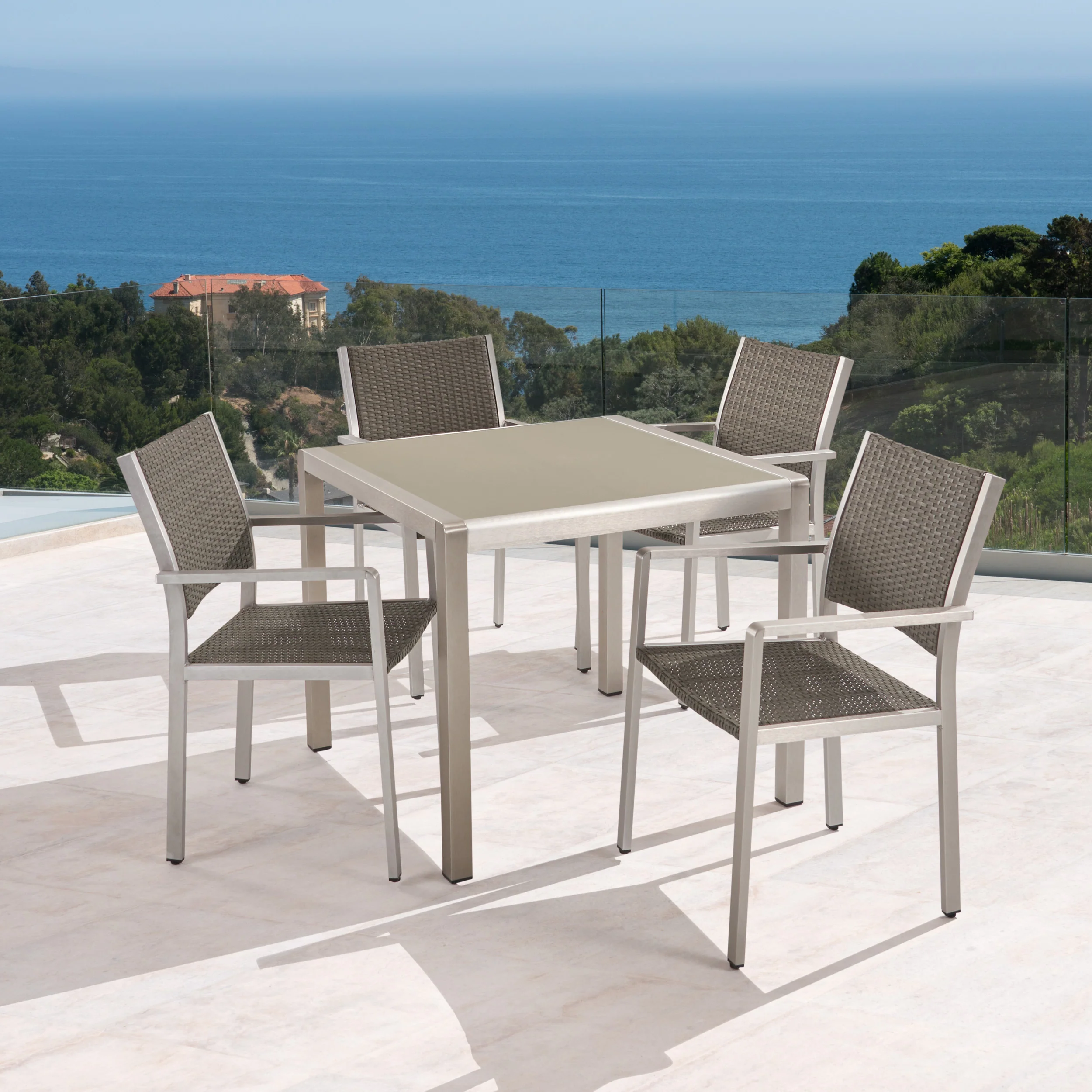 Julia Patio Dining Set - 4-Seater - Anodized Aluminum - Wicker Seats - furnishings