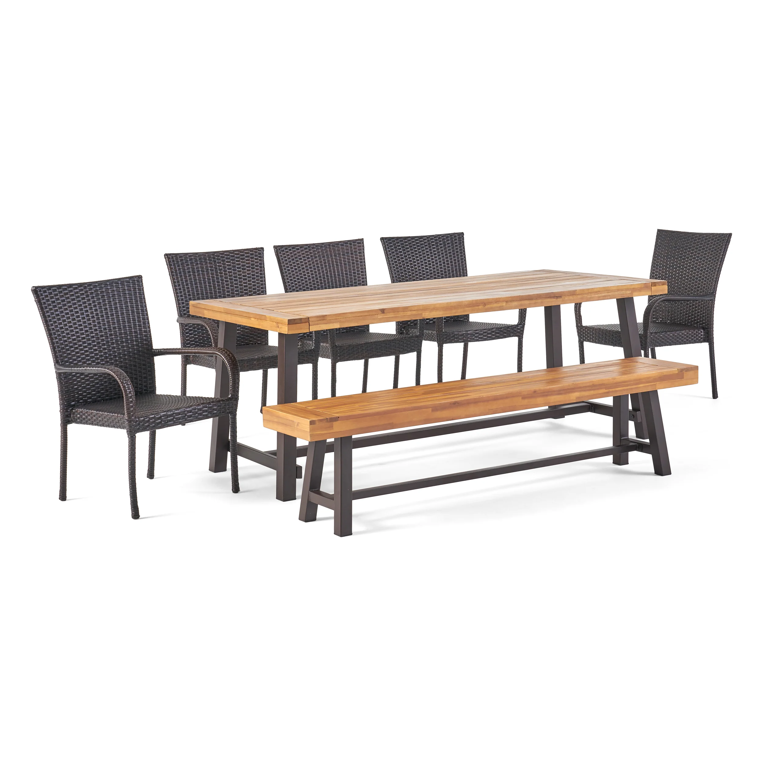 Gryphon Outdoor Rustic Acacia Wood 8 Seater Dining Set with Dining Bench - furnishings