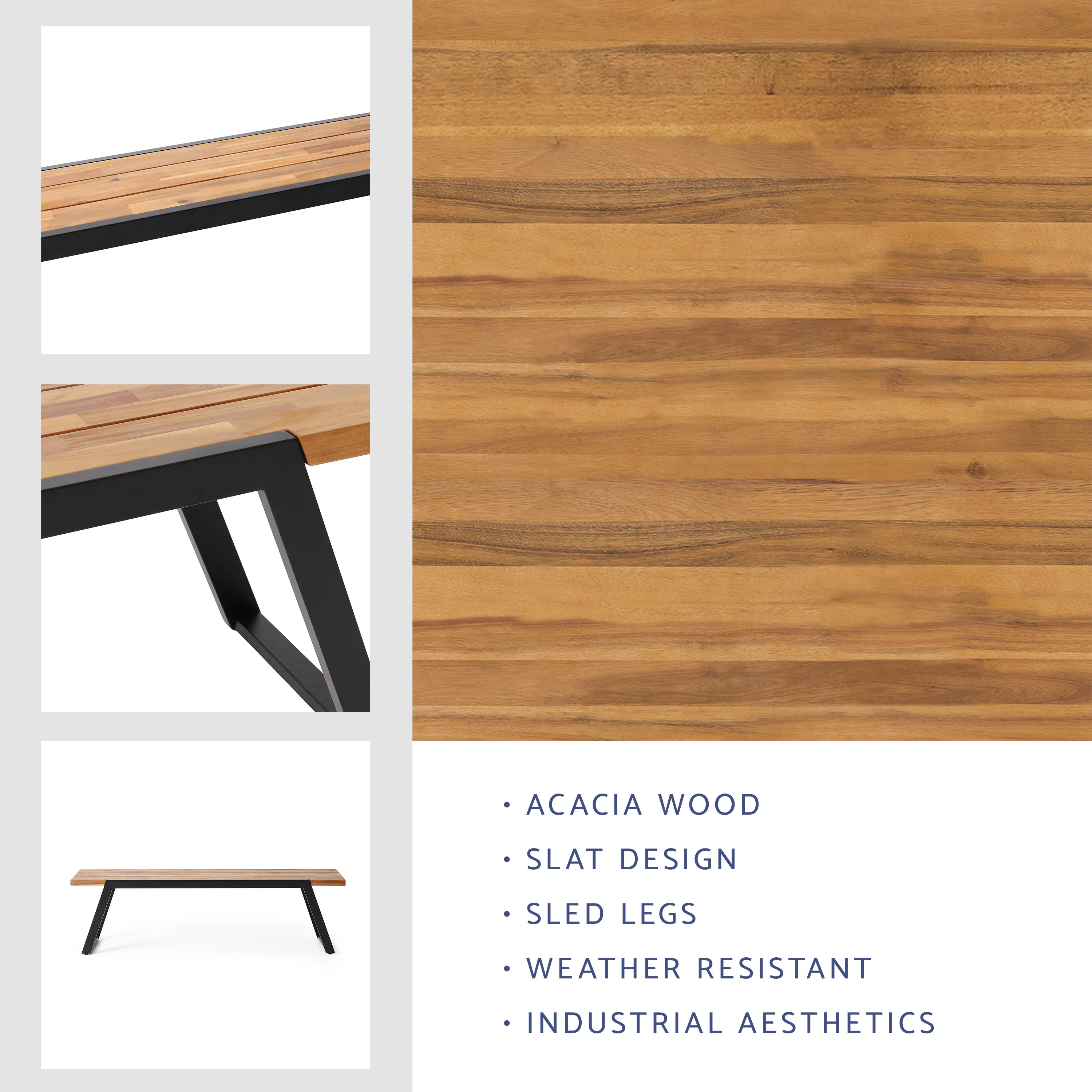Gebo Outdoor Modern Acacia Wood Dining Bench - furnishings