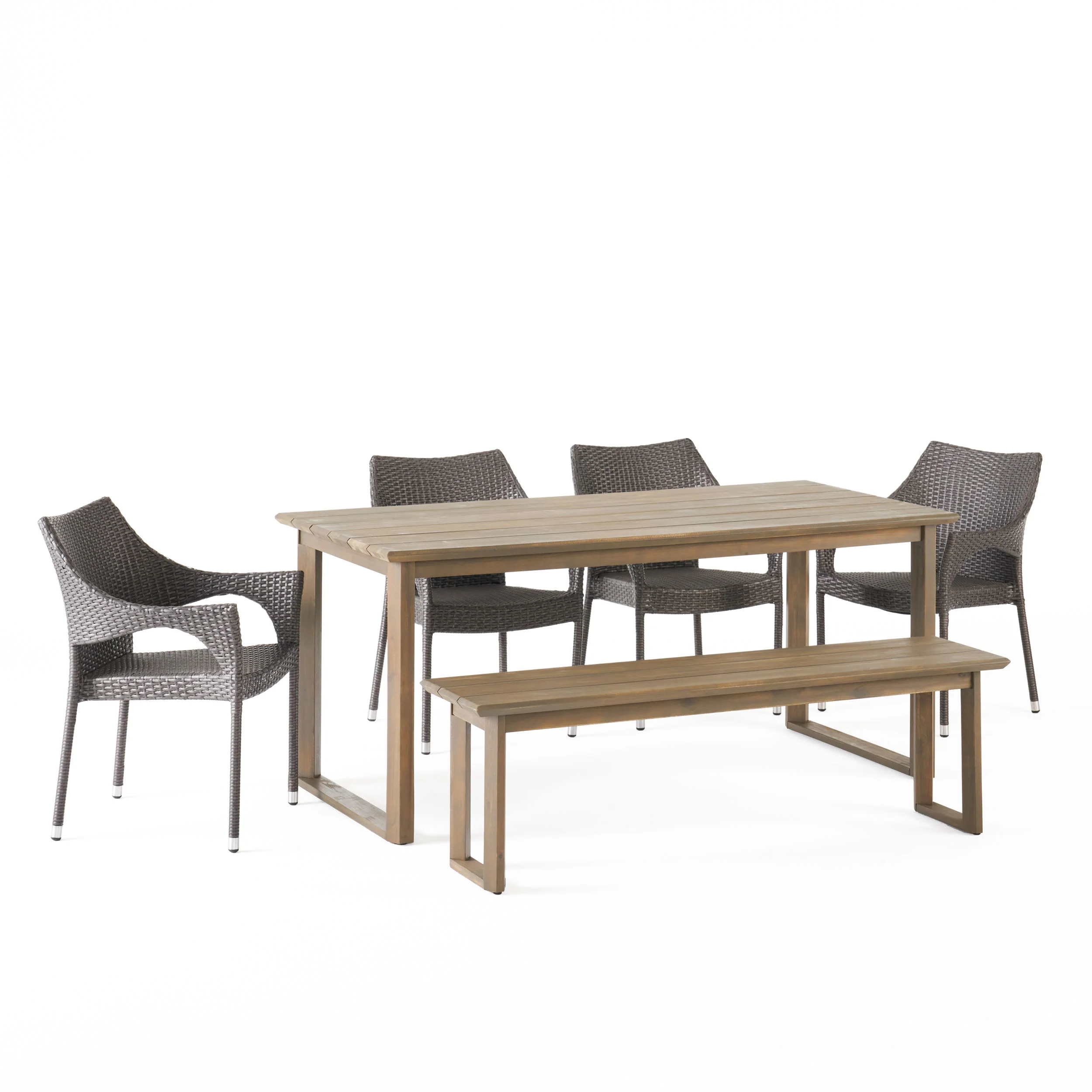 Ellendale Outdoor Acacia Wood and Wicker 6 Piece Dining Set with Bench - furnishings