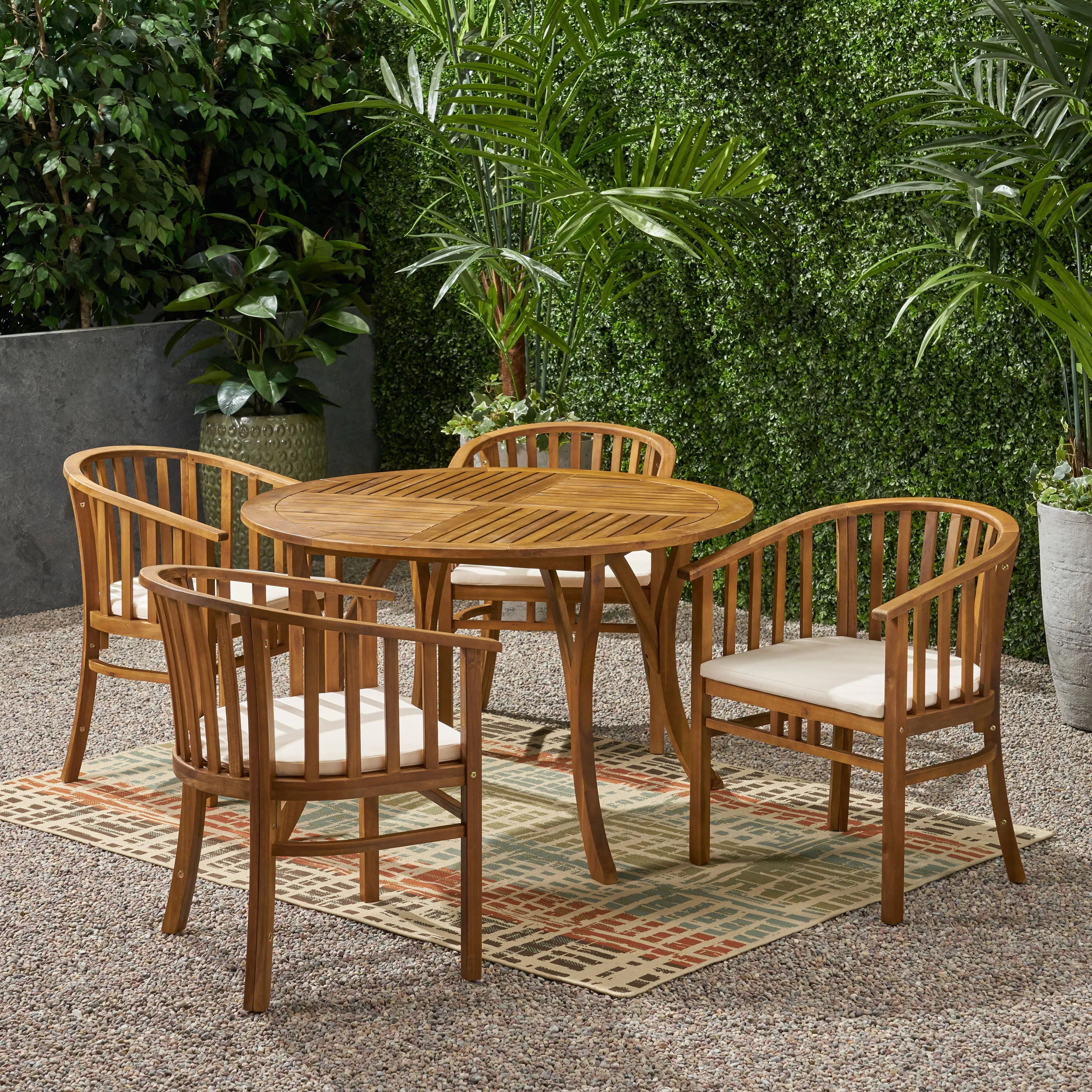 Rosin Outdoor 4 Seater Acacia Wood Circular Dining Set - furnishings