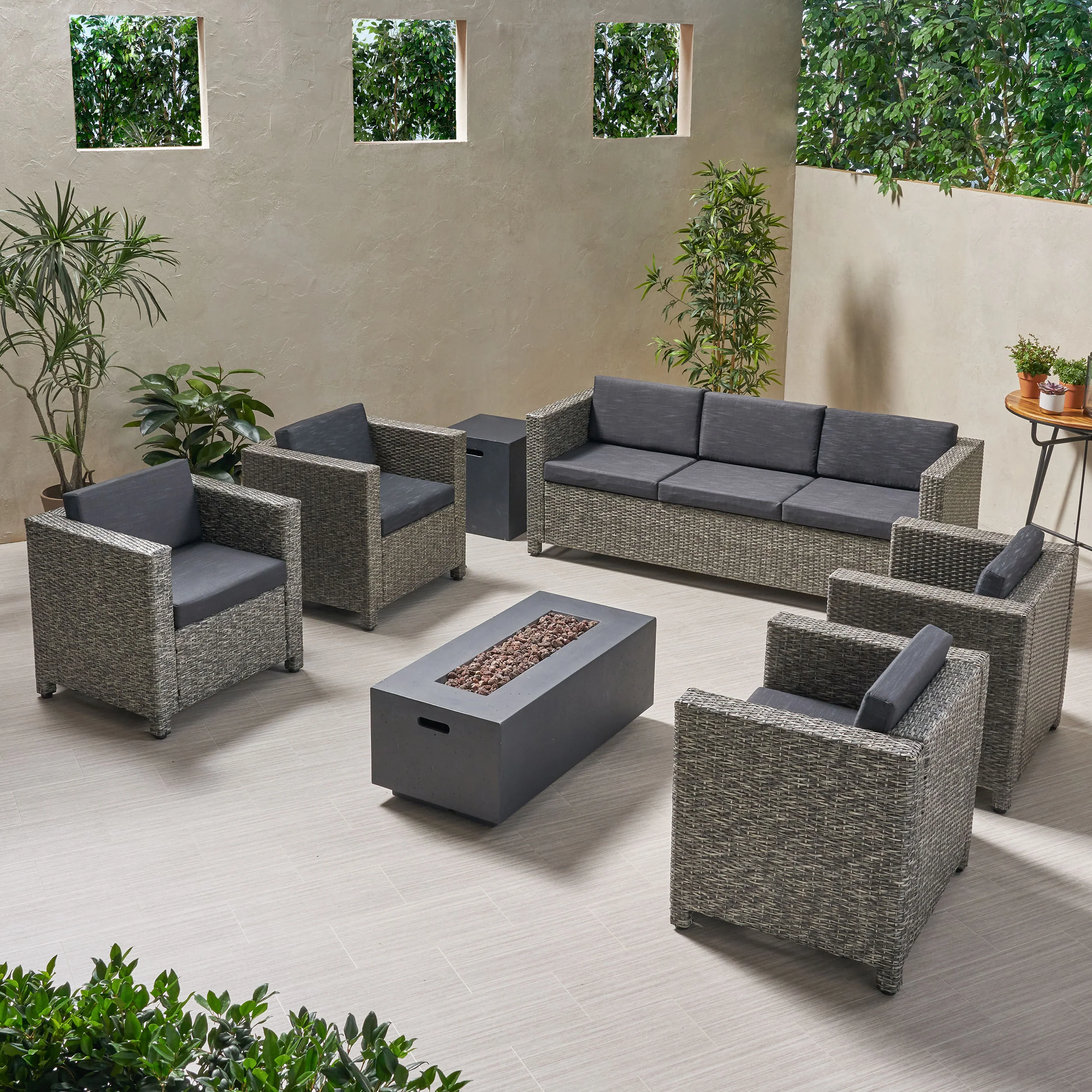 Venice 7-Seater Outdoor Fire Pit Sofa Set - furnishings