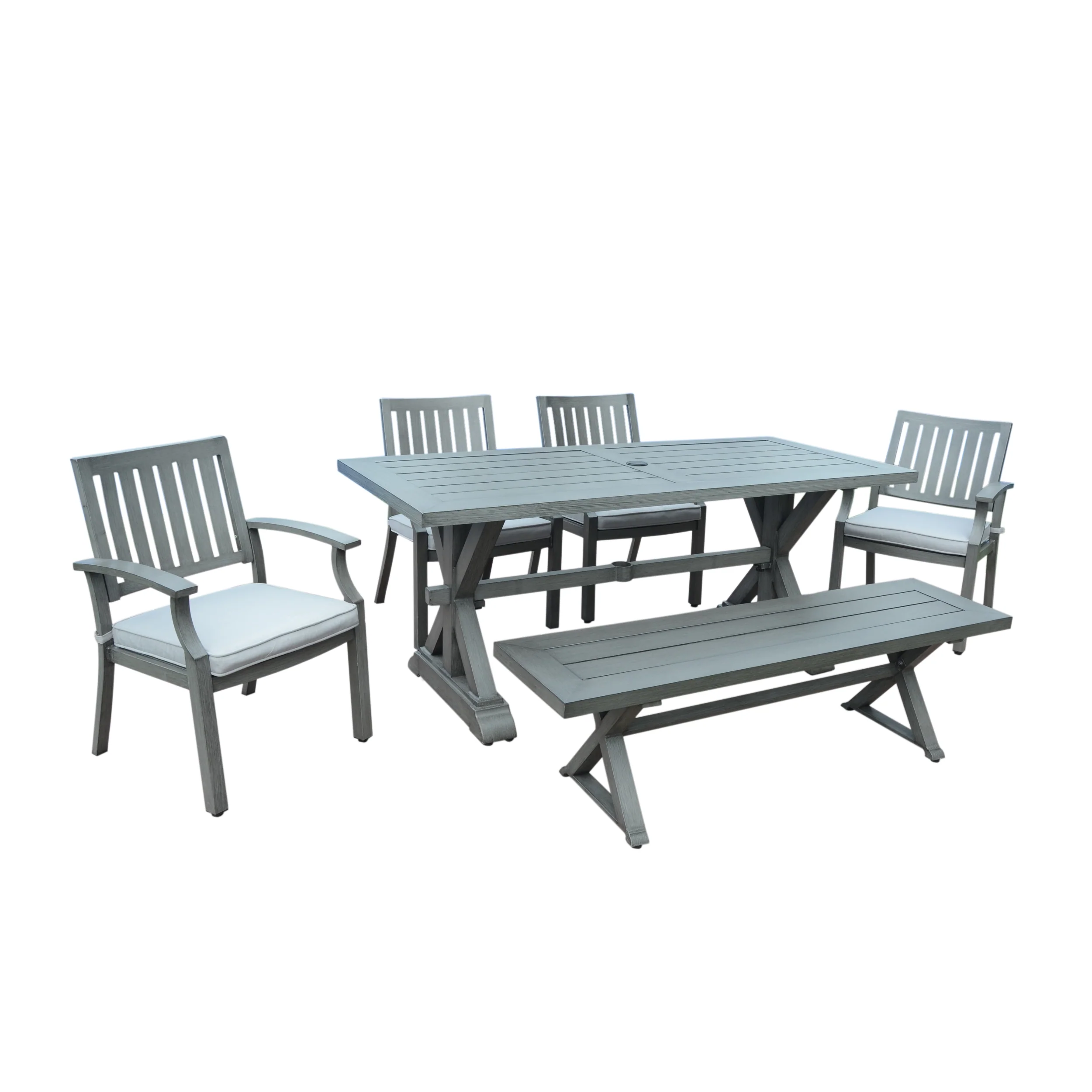 Zoey Outdoor Modern 6 Seater Aluminum Dining Set with Dining Bench - furnishings