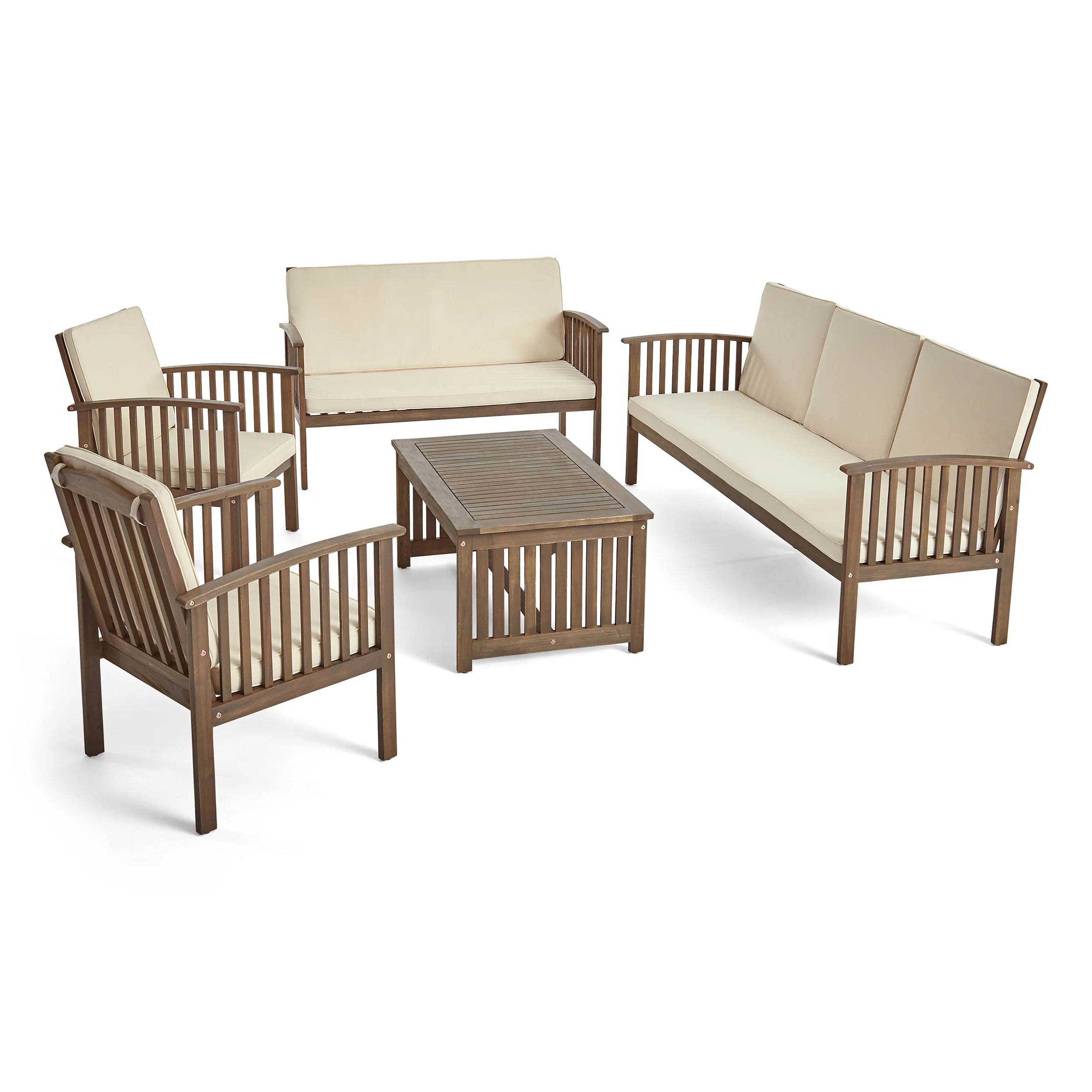 Simona Outdoor 5 Piece Acacia Wood Conversational Set - furnishings
