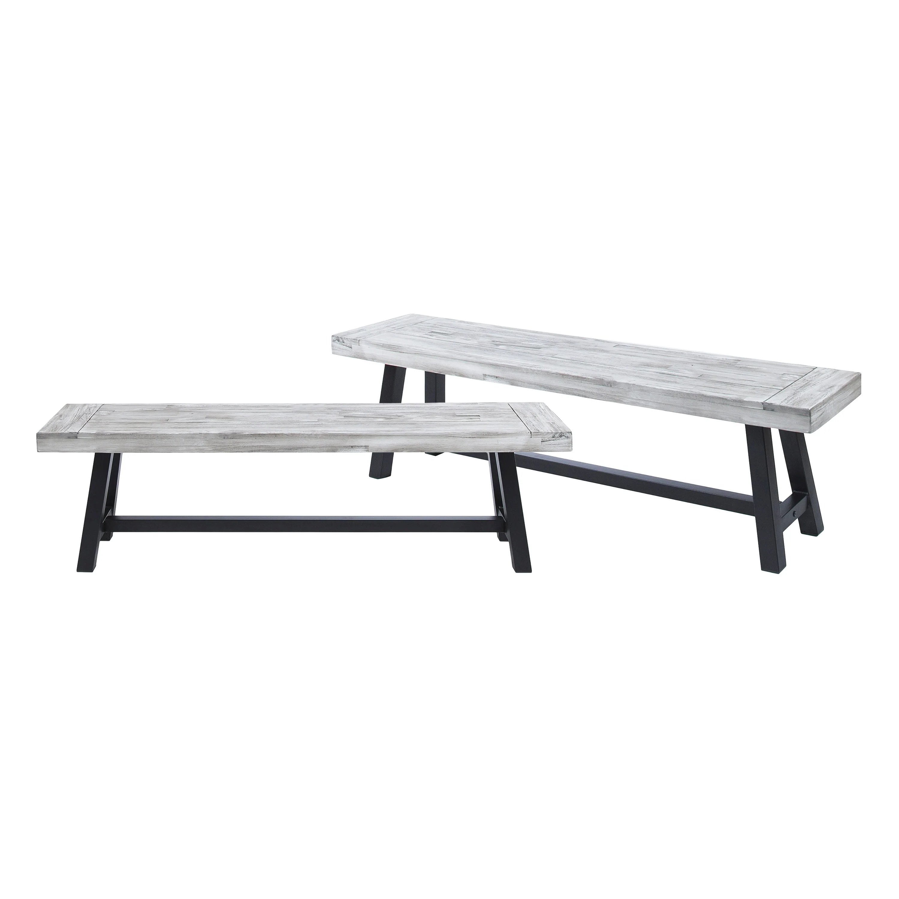 Bowman Outdoor Acacia Wood Benches, Set of 2 - furnishings