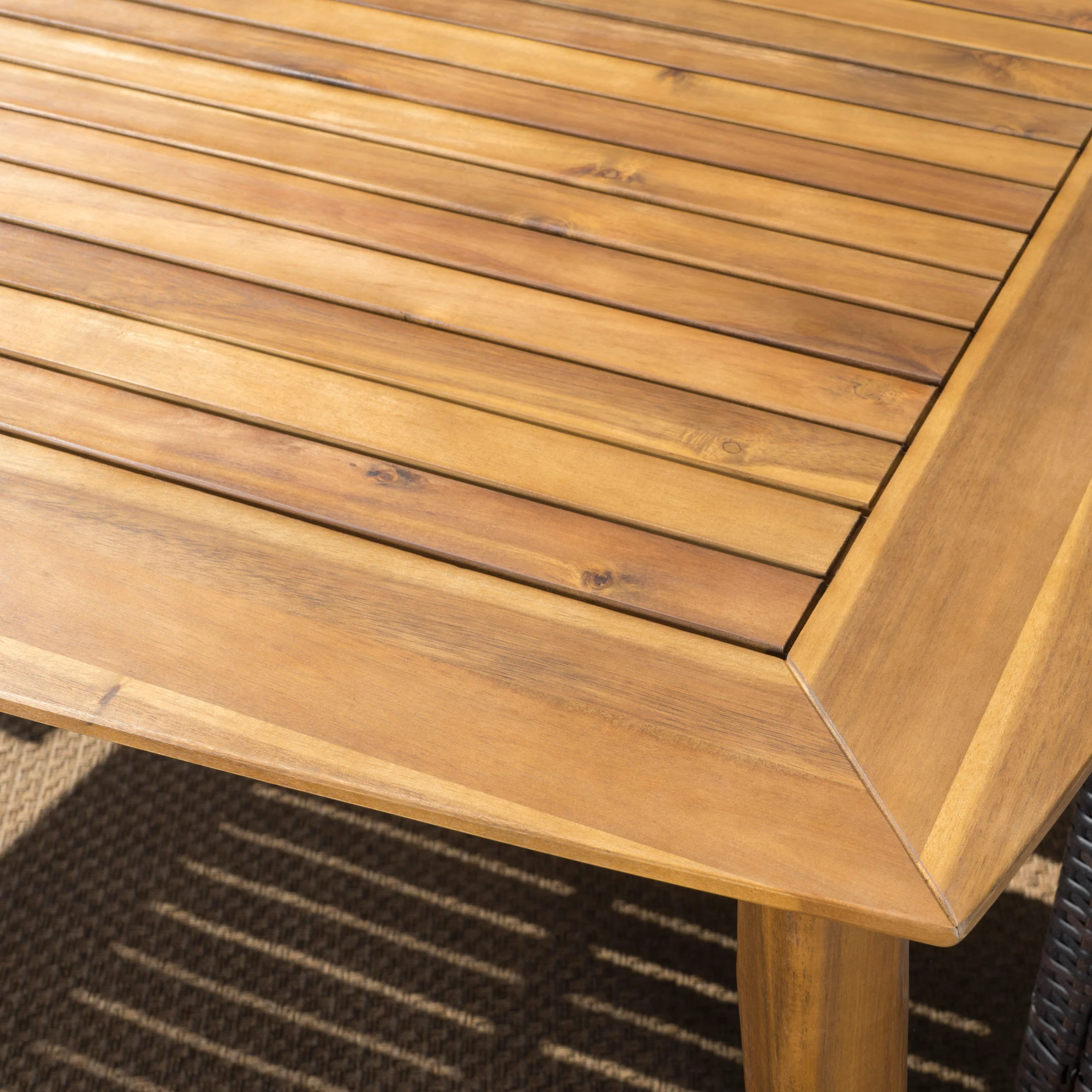 Reeves Outdoor 7 Piece Wicker Dining Set with Acacia Wood Table - furnishings